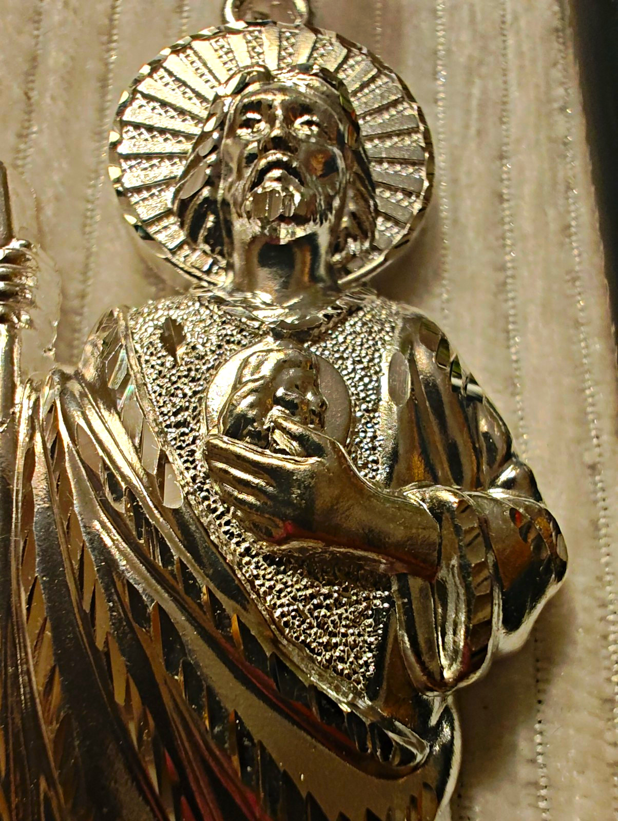 925 Sterling Silver St. Jude Catholic Pendant 5″ detailed
