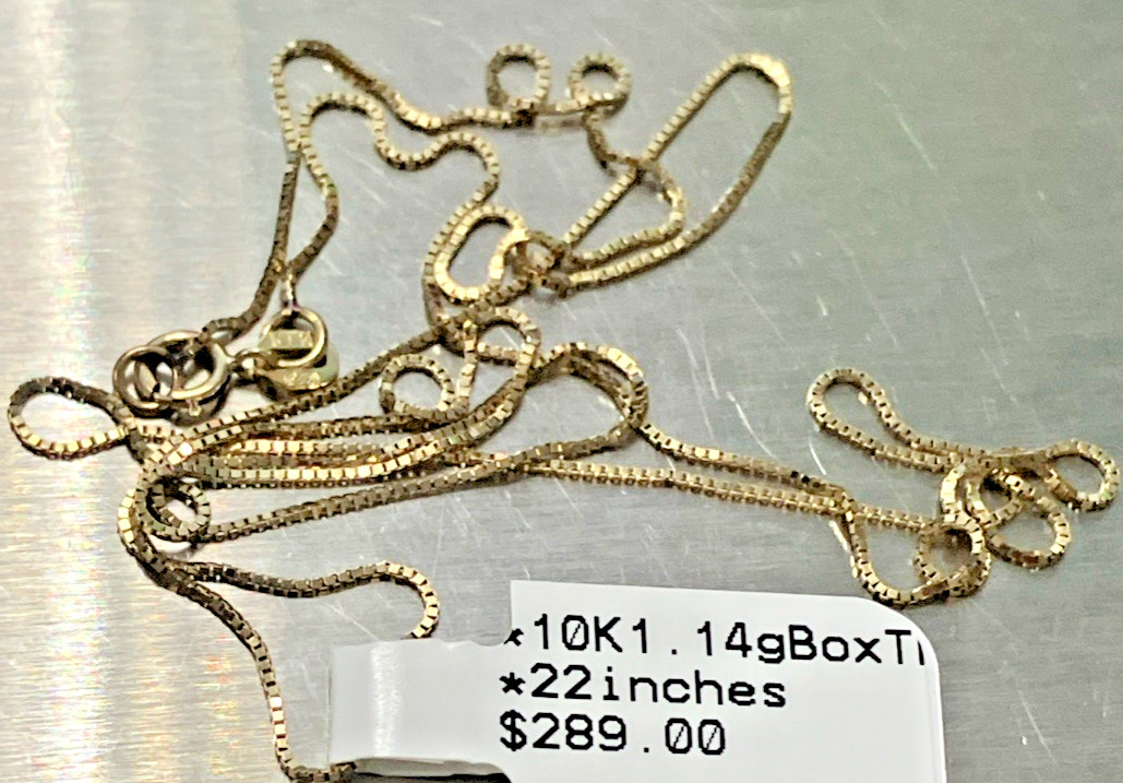 10kt Real Solid Gold Thin Box Chain 1.14grams 22” Necklace New with Tag 10K