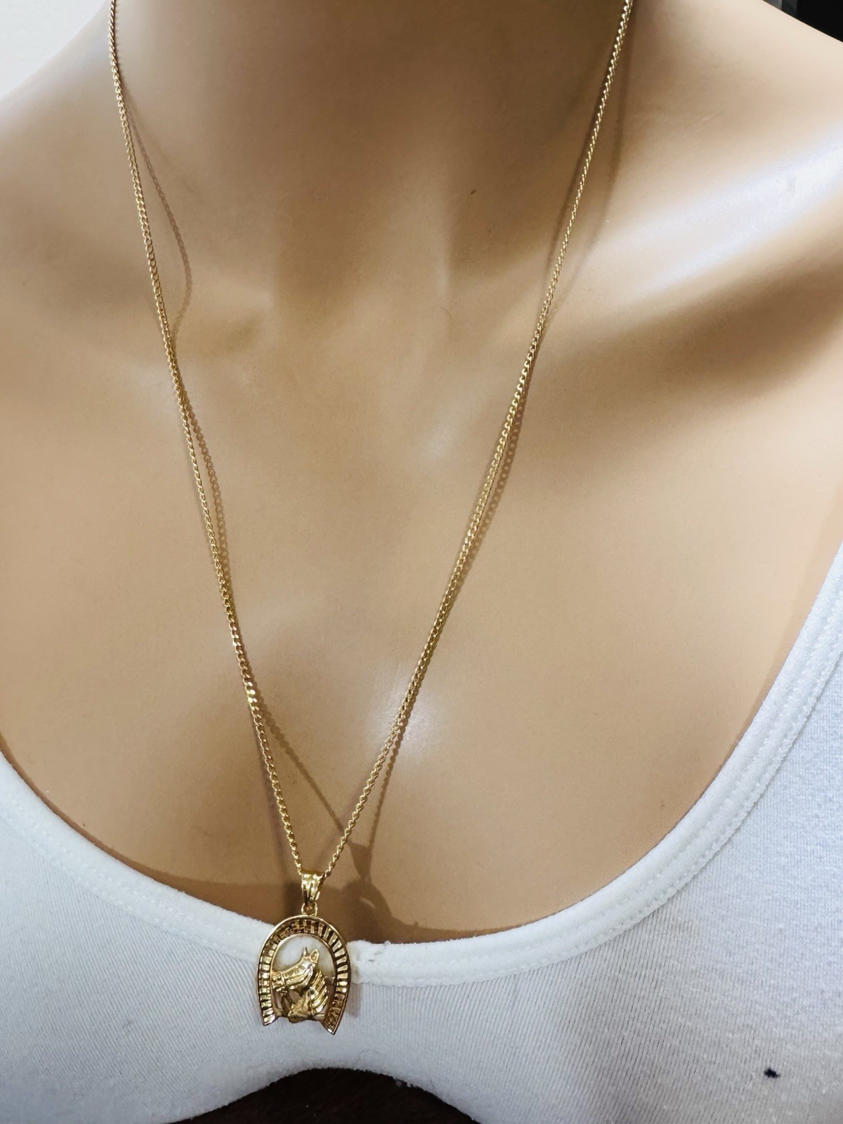Rare 18K 750 Fine Genuine Gold Horseshoe Set Necklace 24”/23.5” Long 9.83g 2.2mm