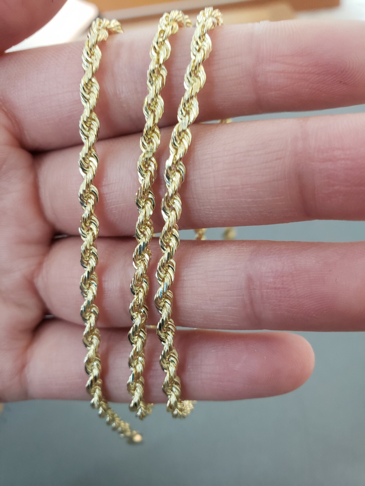 Real 10k Gold Rope chain 3mm 4mm Necklace 10KT yellow Gold 16-30″ Diamond Cut