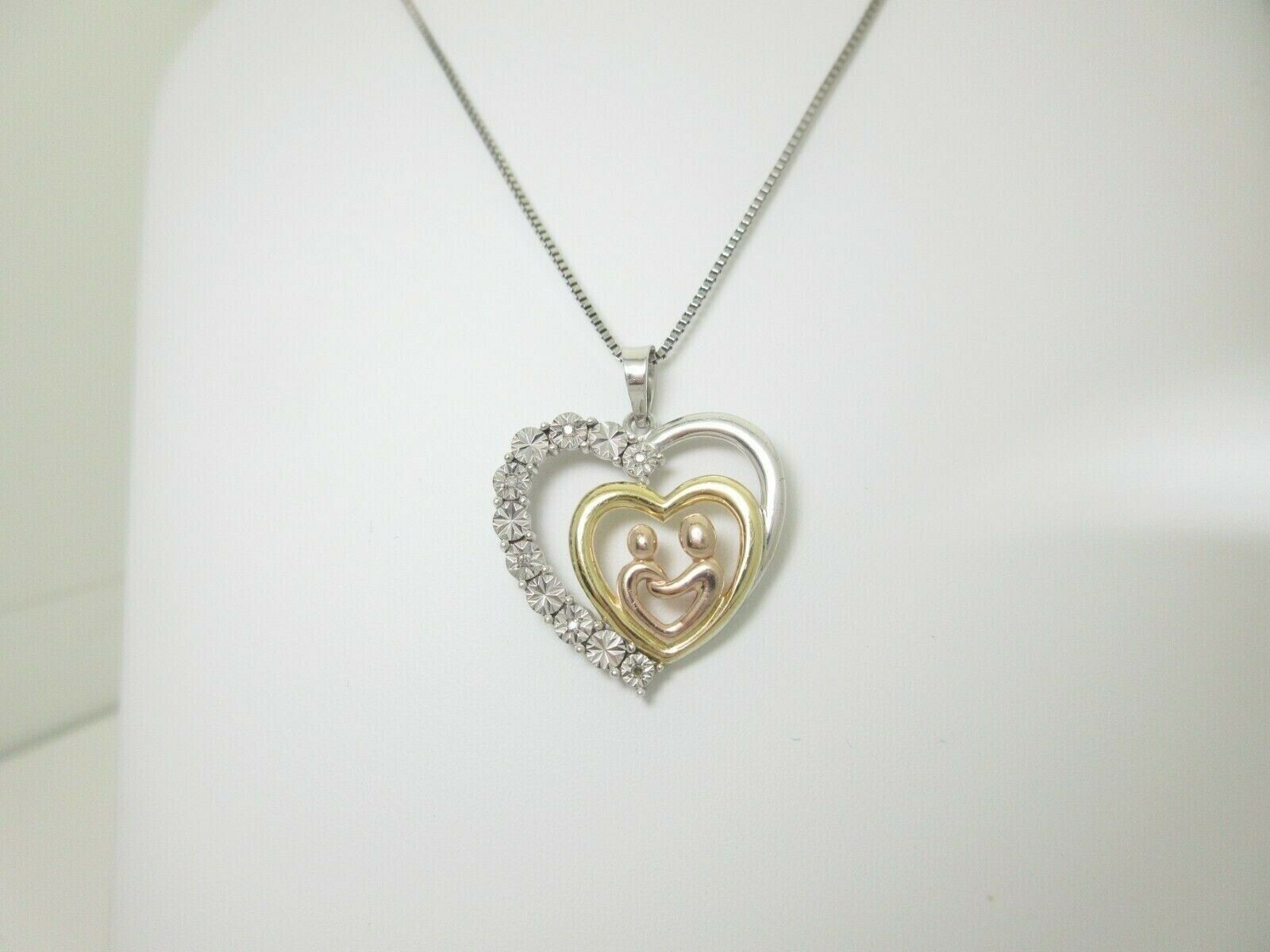 Diamond Mother Child Necklace Natural Rose Yellow Gold Sterling Silver 18″ SN021
