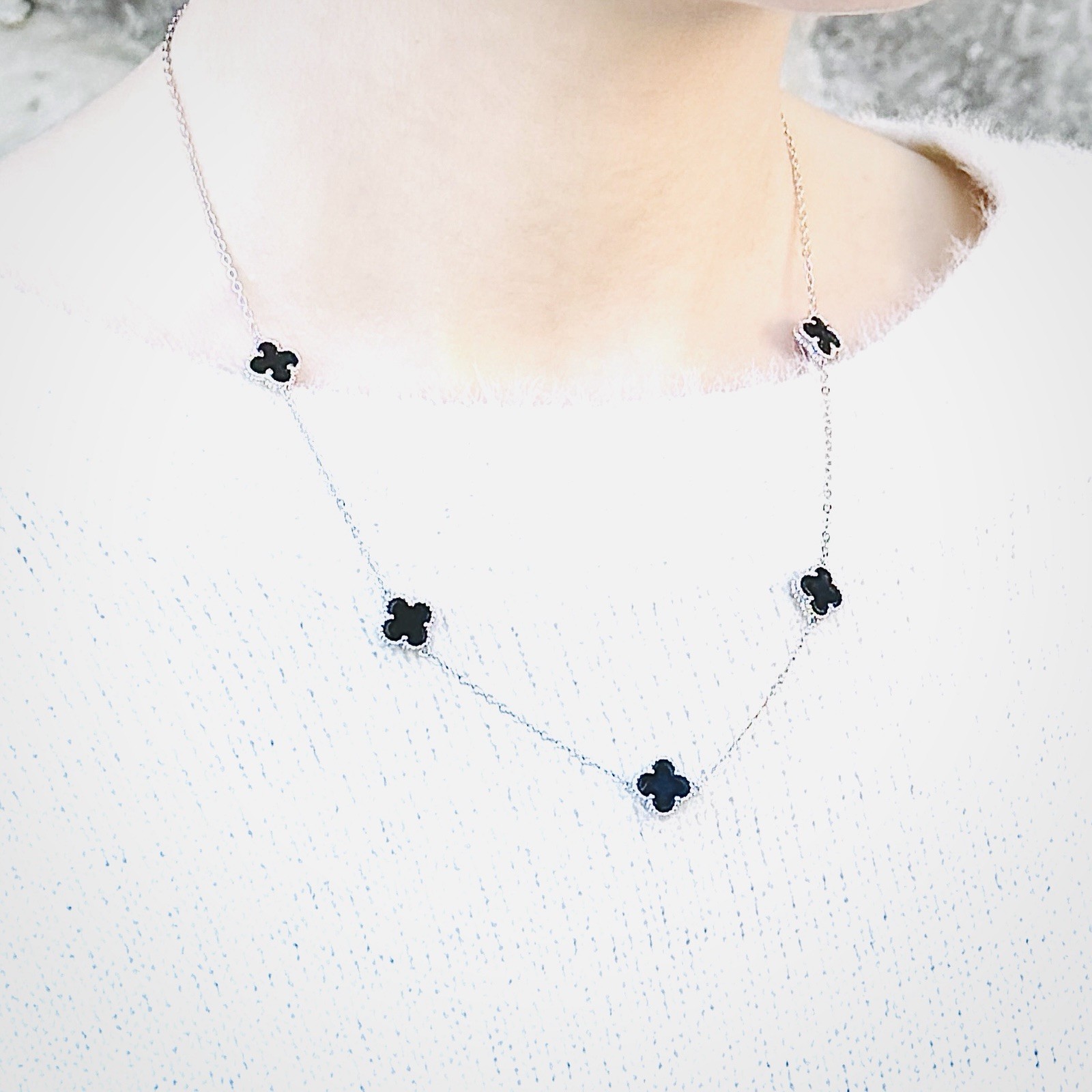 Black Onyx Station Necklace REAL Sterling Silver Minimalist Fine Jewelry
