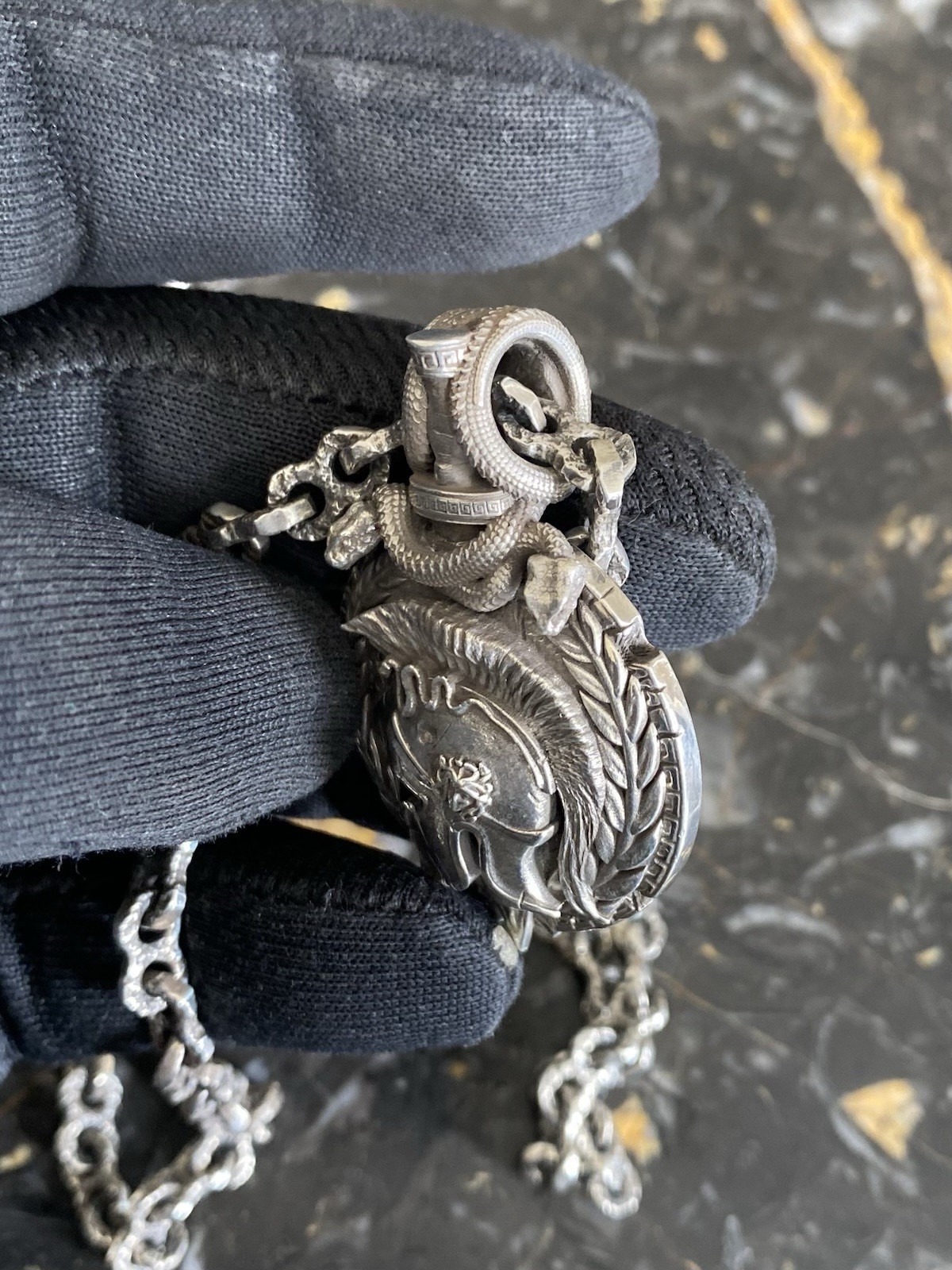 Solid Sterling Silver Gladiator Pendant and Chain.