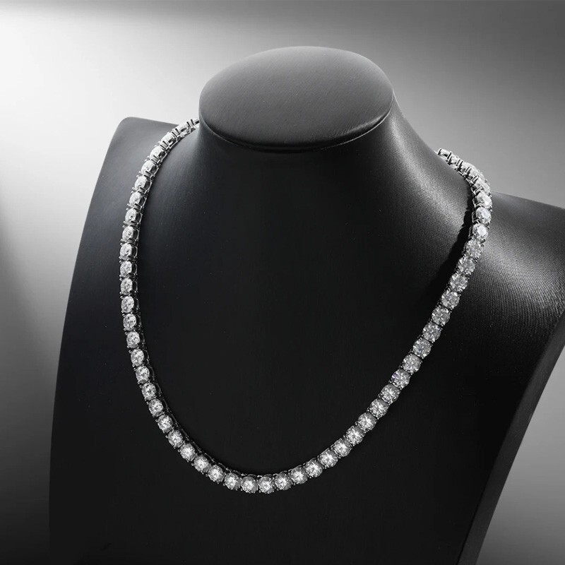 1ct D Color Round Cut Moissanite Tennis Necklace For Men Women S925 Silver GRA