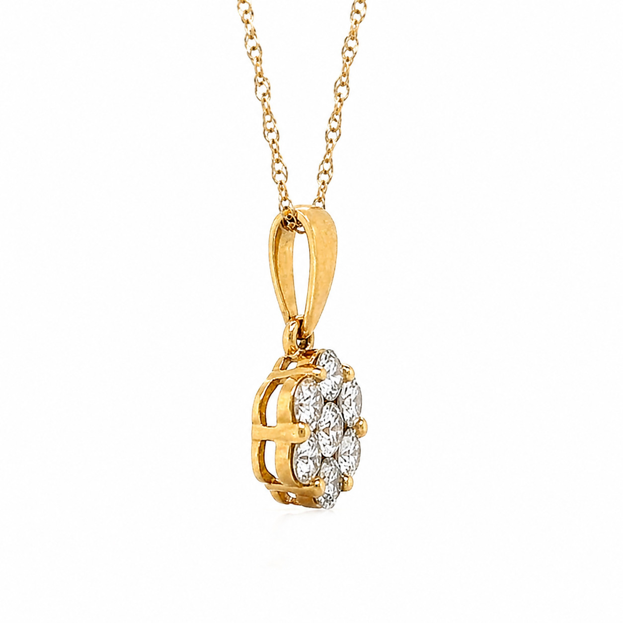 0.50 cttw Natural Diamond Illusion Pendant Necklace, 14KY Adjustable Chain