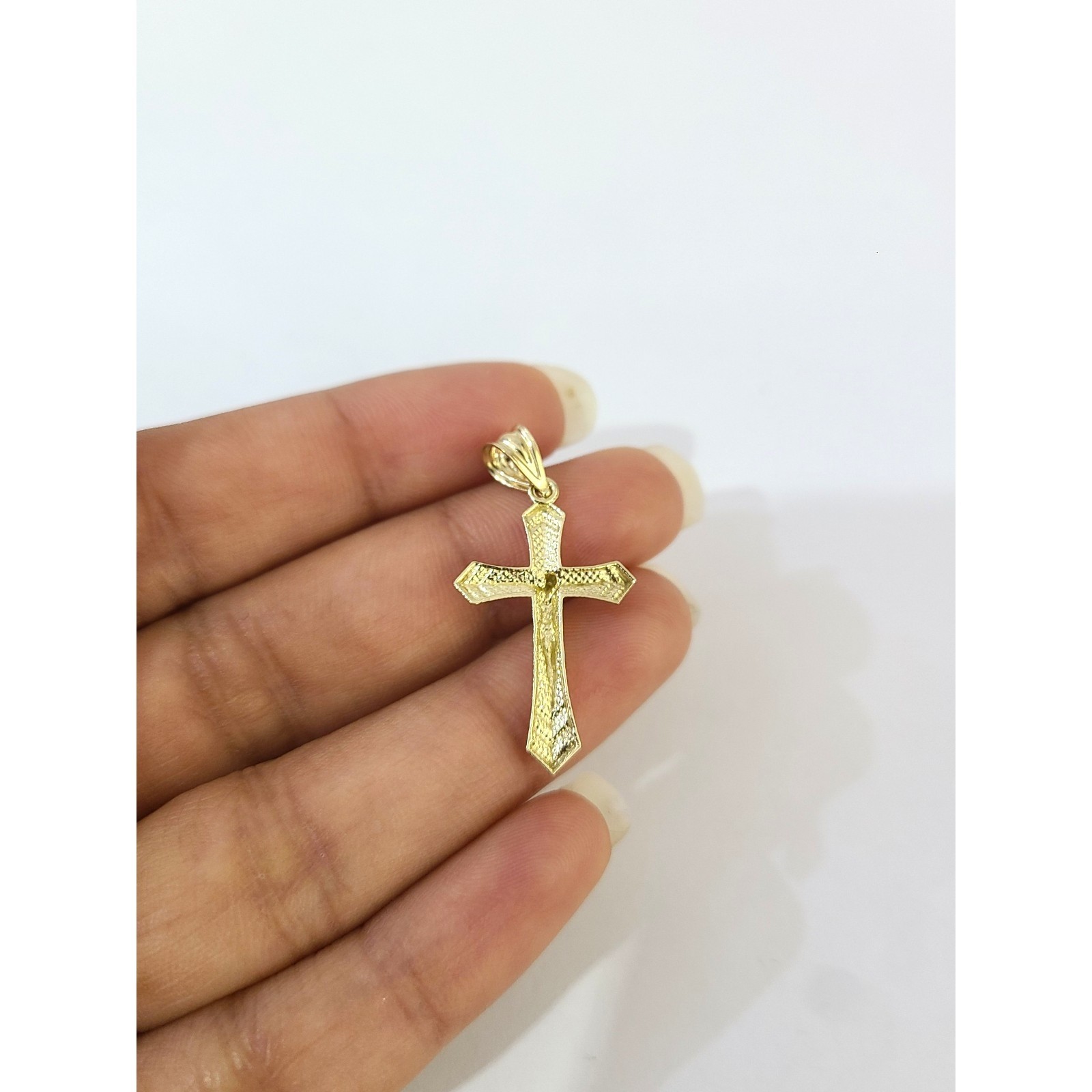 10K Gold Crucifix Cross Pendant 1.25″ Jesus Christ Charm Religious