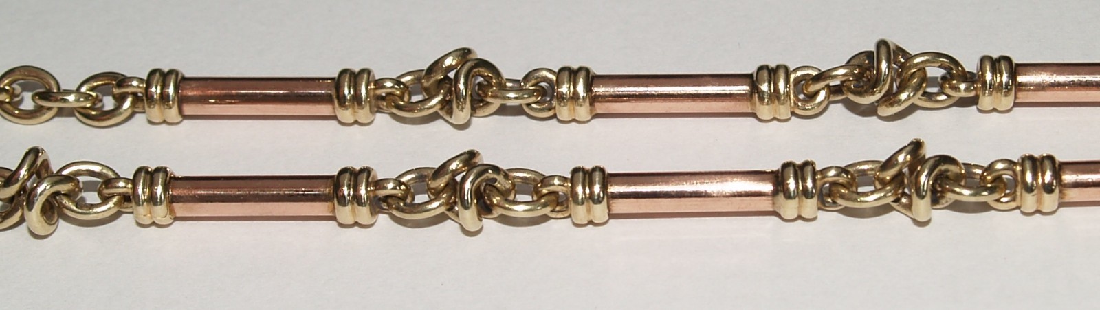 Heavy 45 gram 9ct Yellow And Rose Gold Bar Link Necklace 51cm