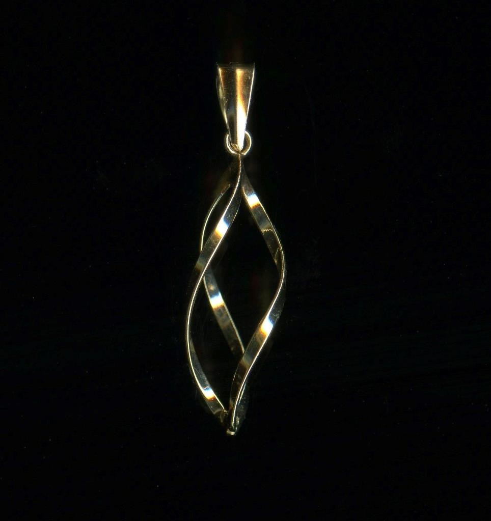 New 14K 26mm Fine Solid Yellow Gold Infinity Twisted Spiral Leaf Pendant (JU