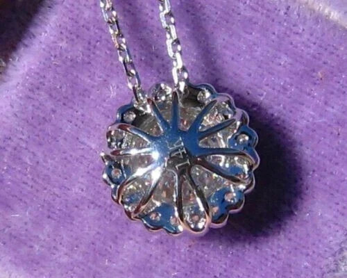 3Ct Lab Ceated Diamond Halo Pendent 14K White Gold Finish