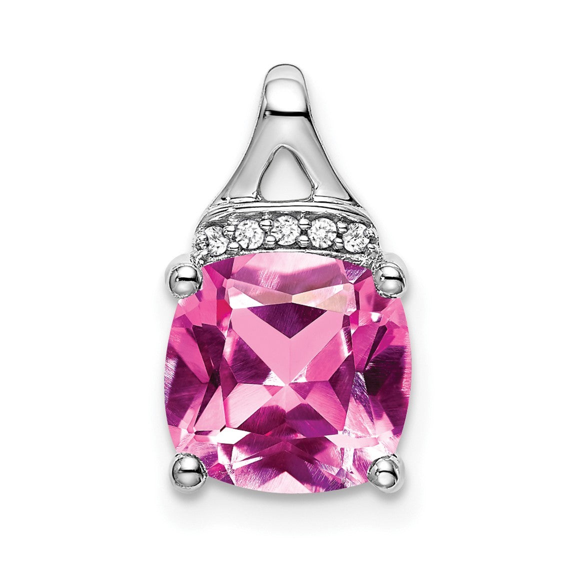 14k White Gold Cushion Lab-Created Pink Sapphire/Diamond Pendant