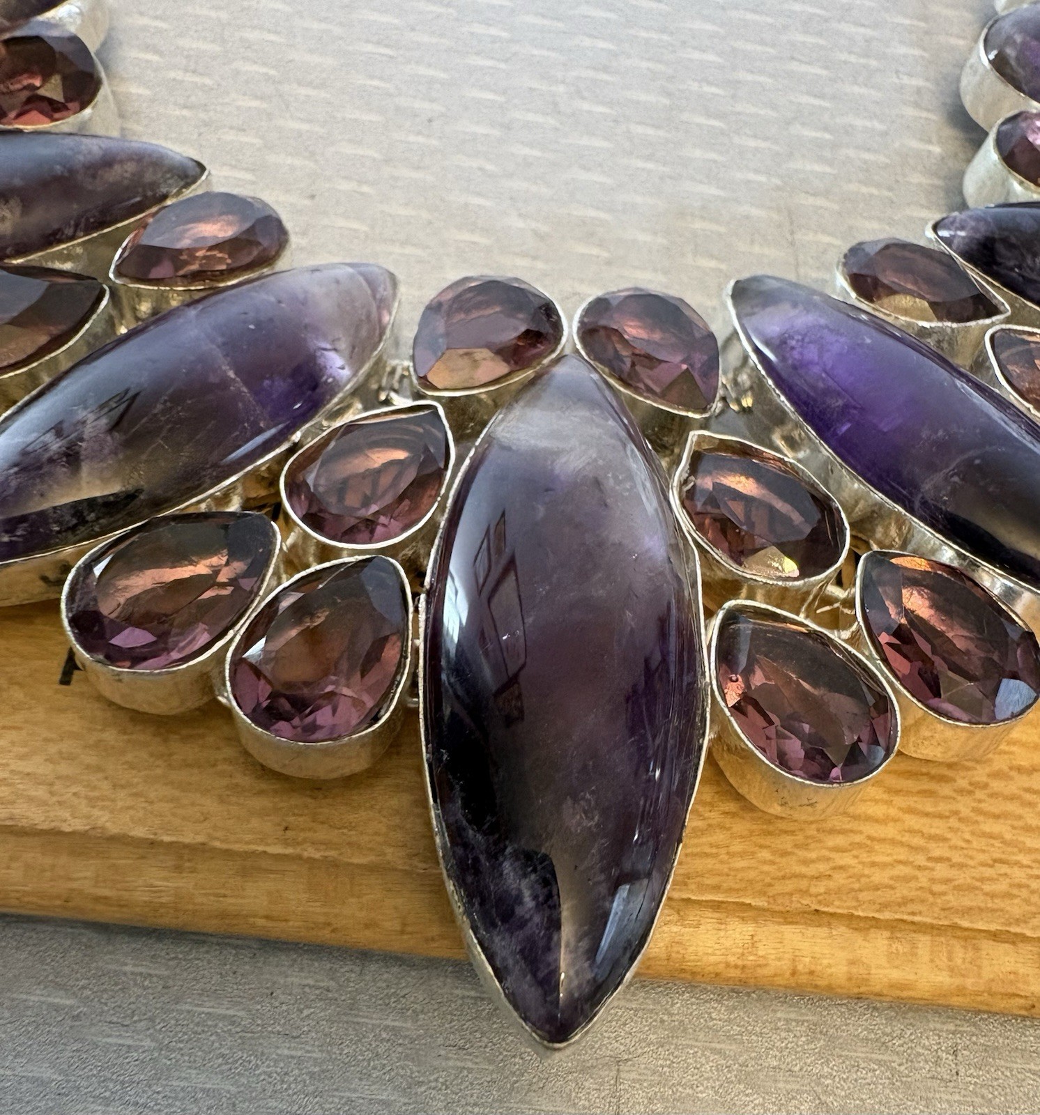 Natural Amethyst Statement Necklace 925 Sterling Silver 200ct Massive Bib Collar