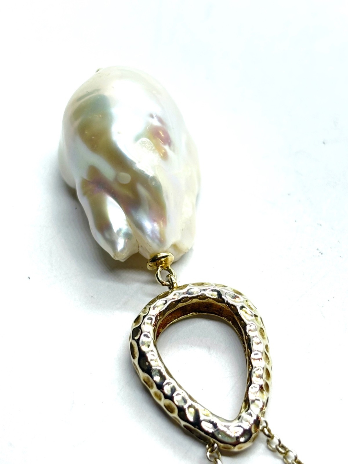 Sterling Silver Gilt Large Natural Baroque Pearl Pendant Necklace – 11.2 grams