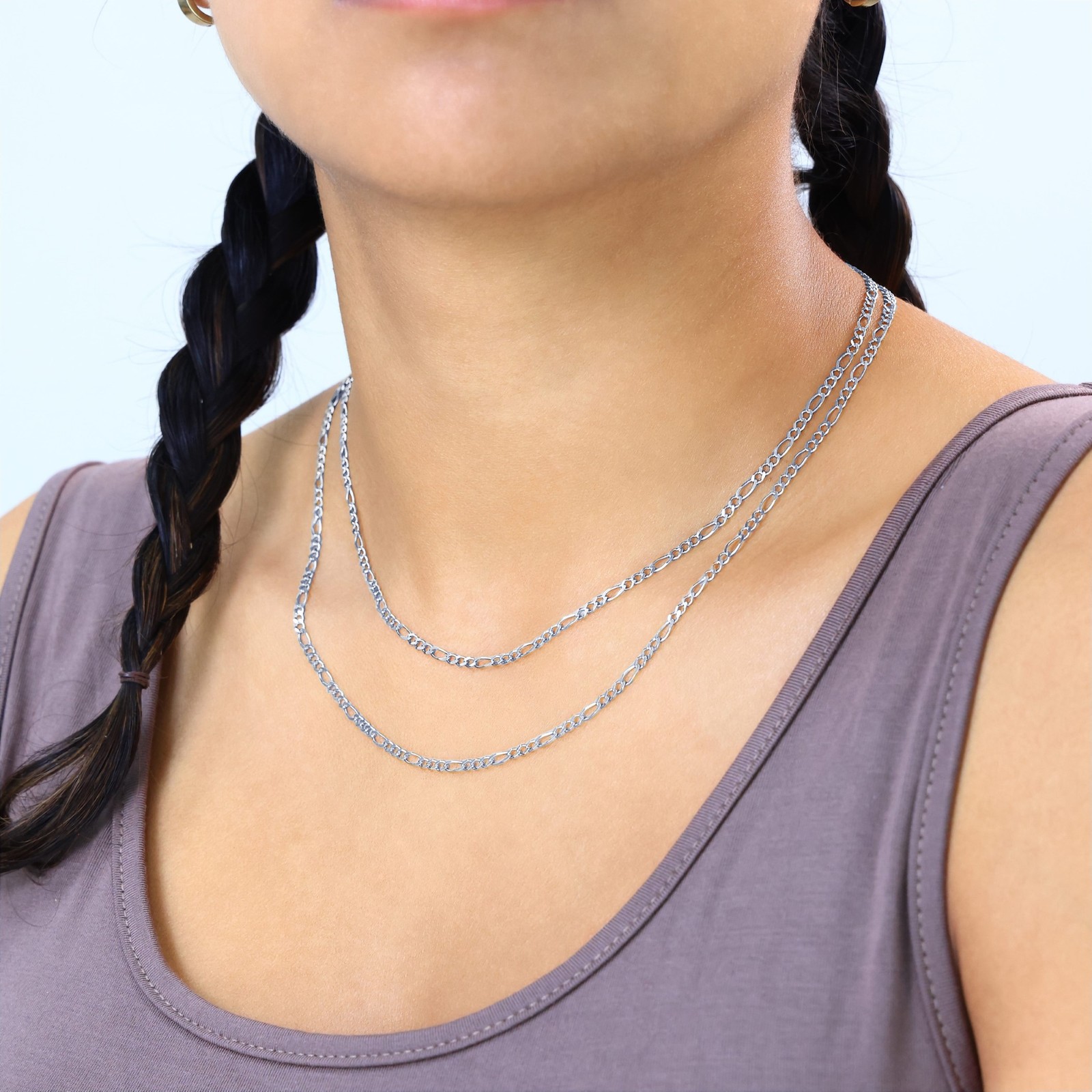 10K White Gold Solid 2.75mm Italian Figaro Link Chain Necklace Mens Womens 20″
