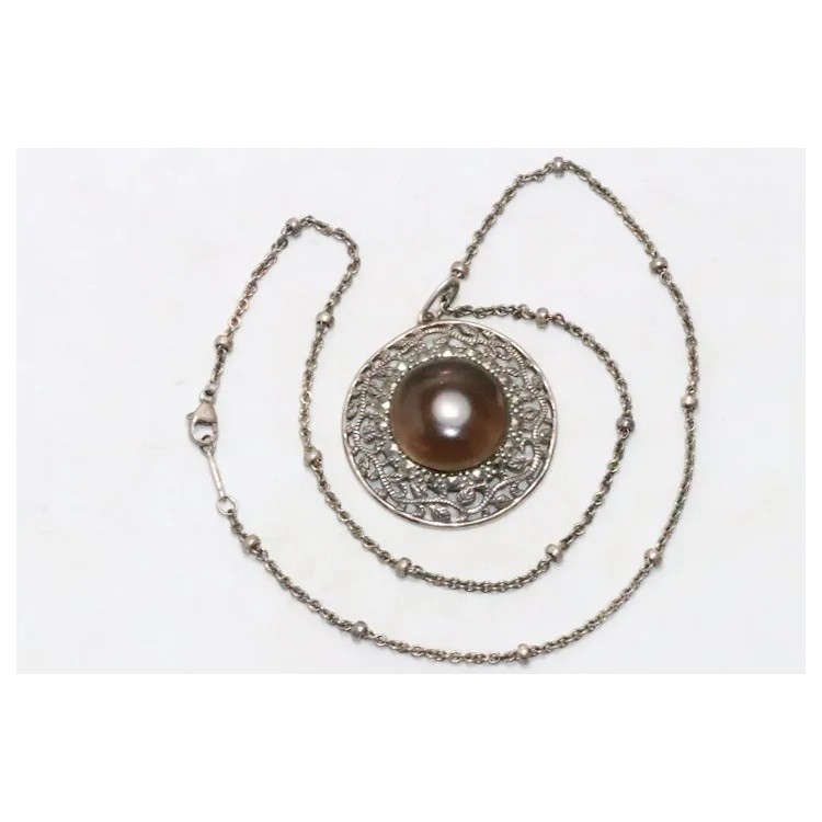 Sterling Silver Smoky Quartz Marcasite Necklace