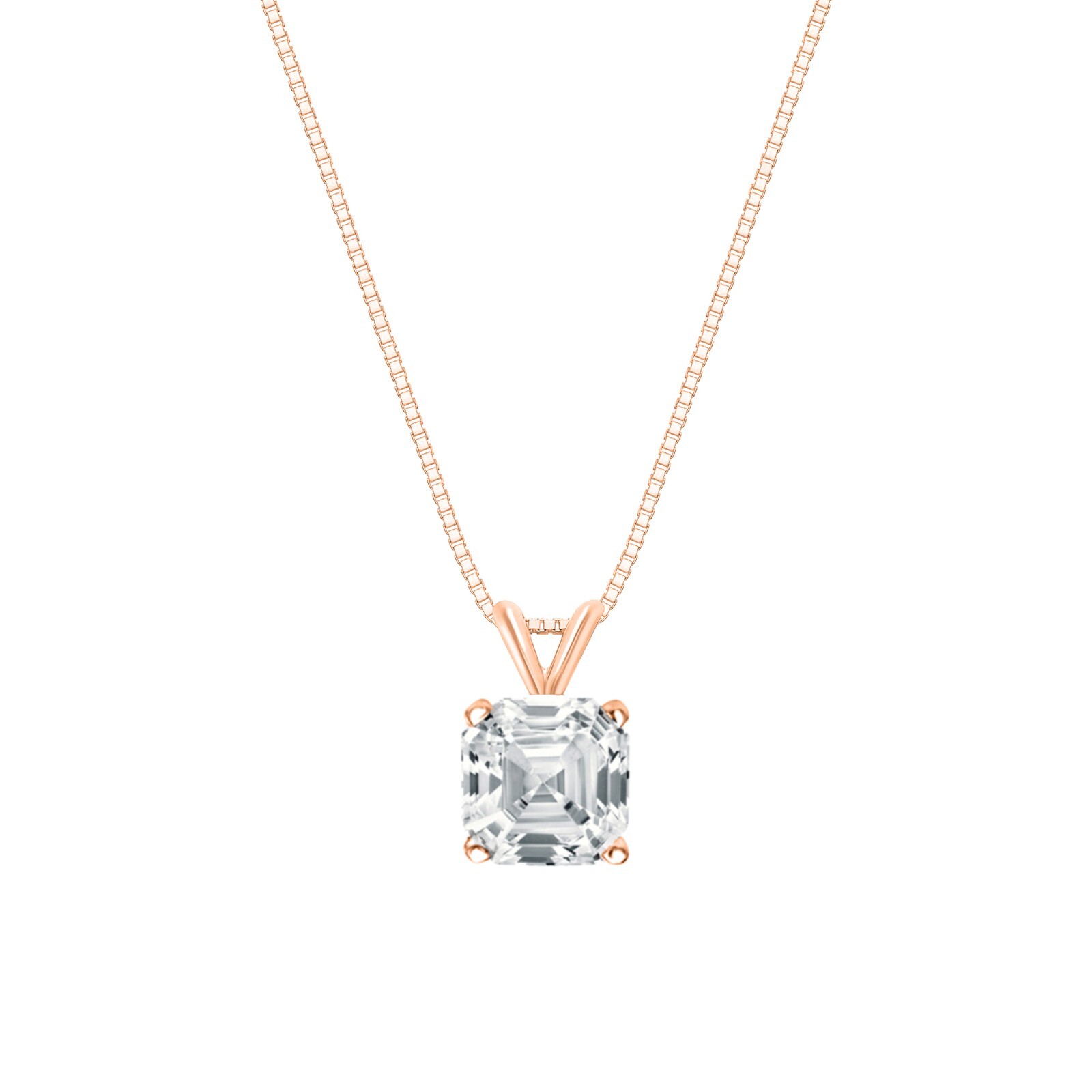 3 Ct Asscher Lab Created Grown Diamond Solid 14K Rose Gold Pendant Necklace 16″