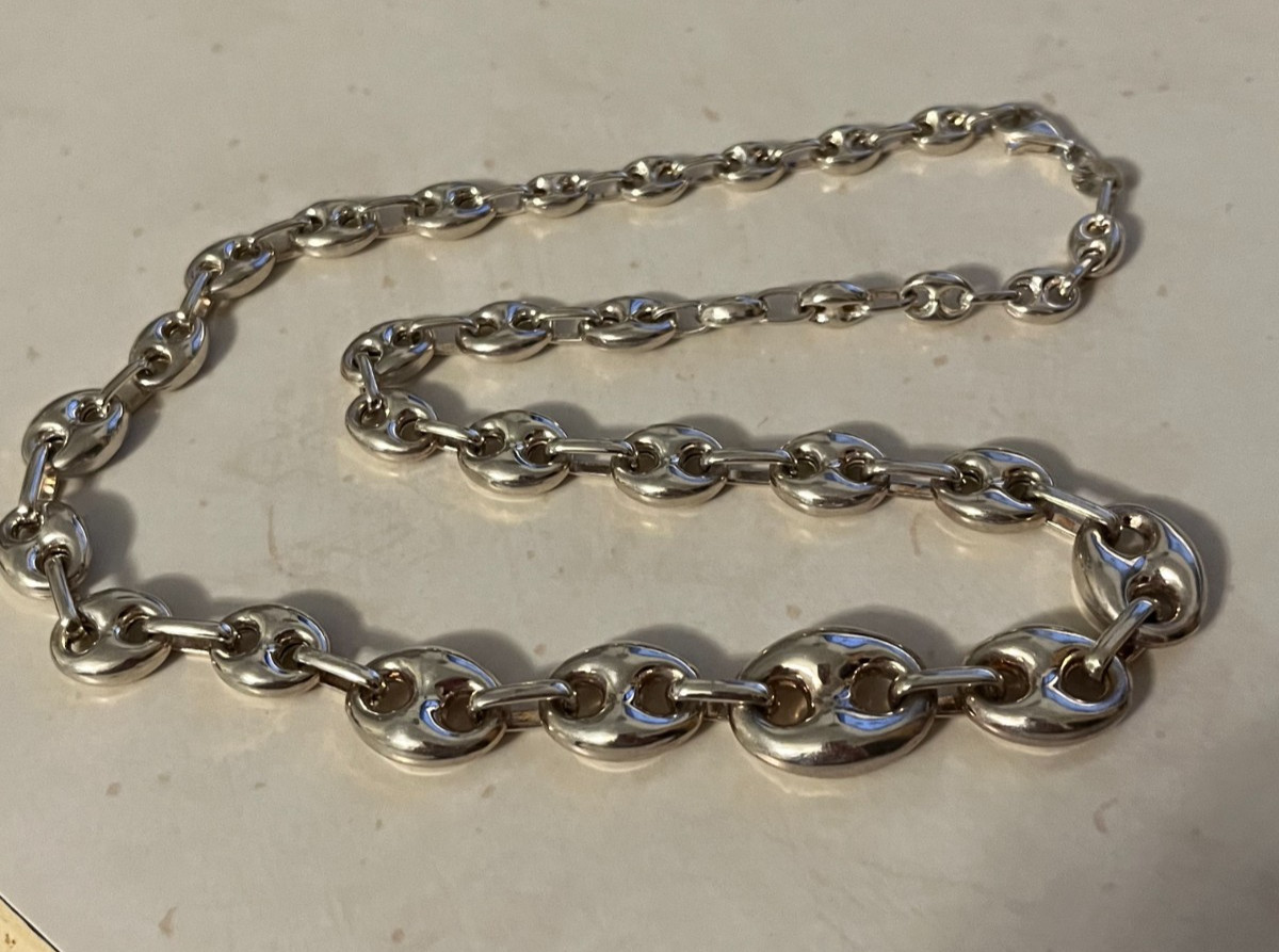 .925 Puffed Mariner Necklace ~ 30g ~ Graduated 5mm-15mm ~ 18″