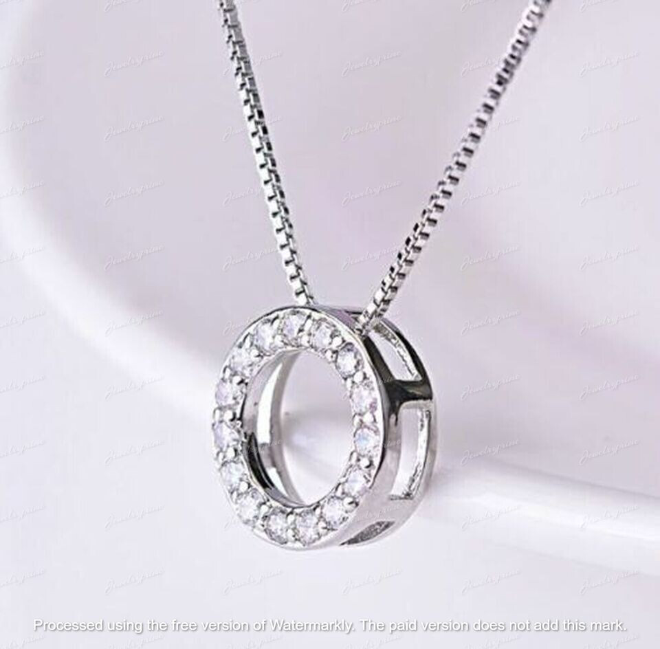 2Ct Round Cut Lab Created Diamond Necklace Circle Pendant 14k White Gold Finish