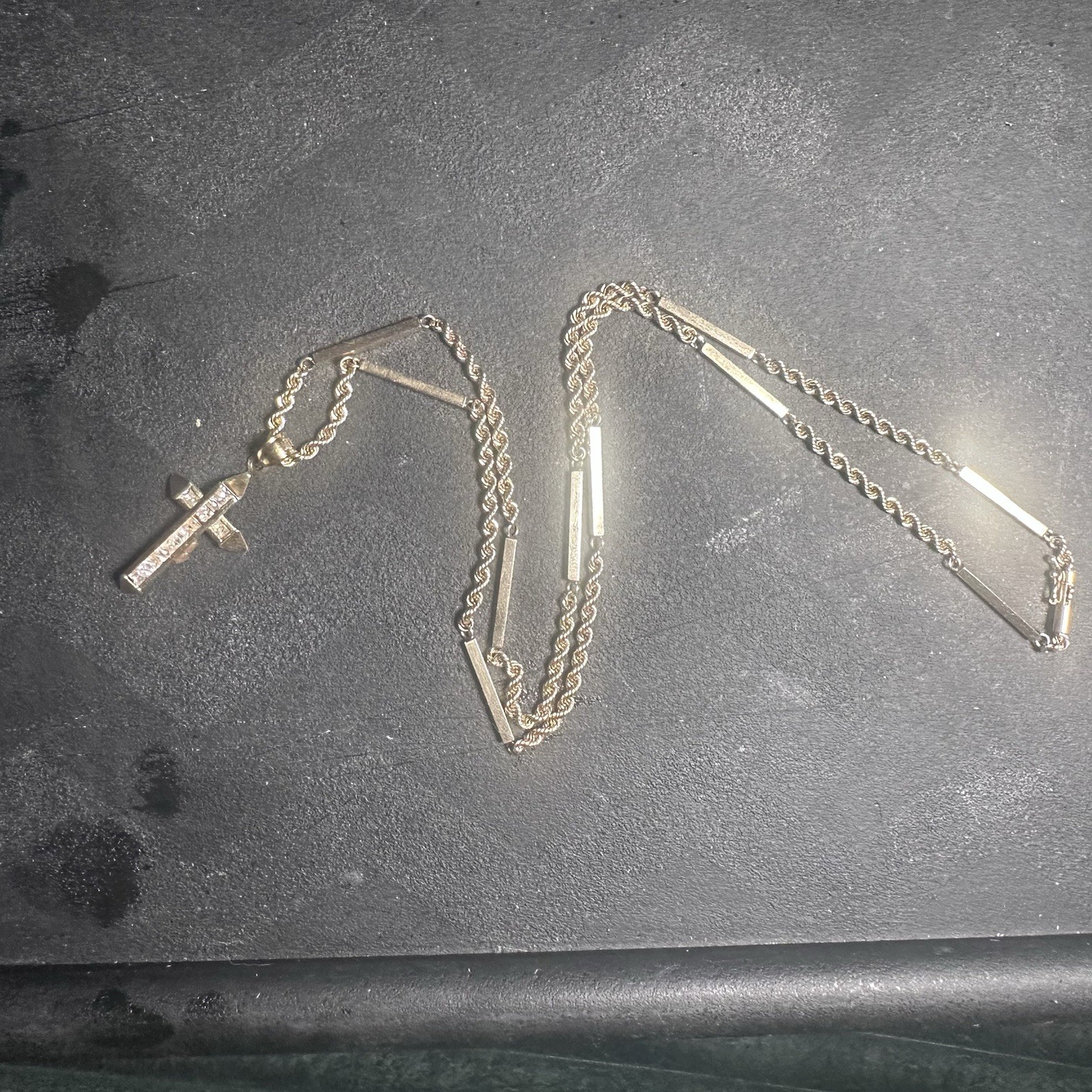 14k Vintage Necklace Rope And Bar Chain 14k Pendant. Stones Unknown 24inch
