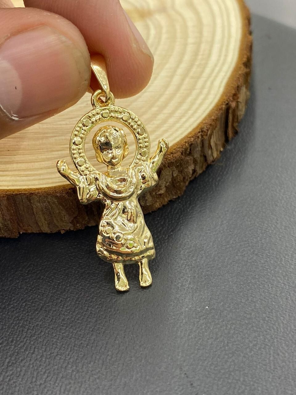 14K Yellow Gold Filled Baby Jesus Pendant Divino Nino Charm 34×20, Dije de Oro L