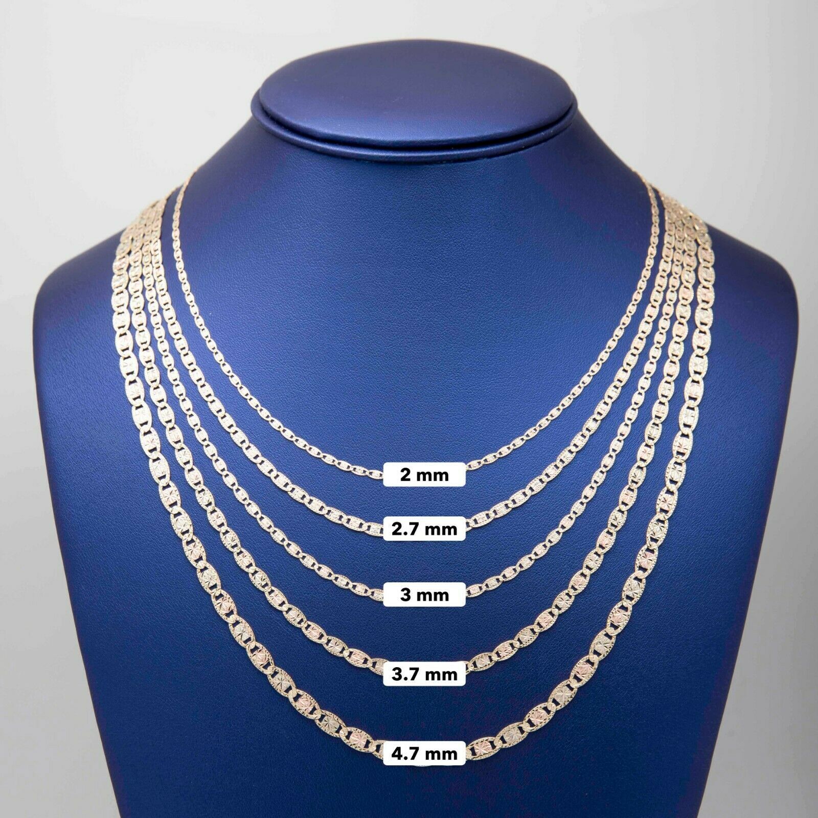 Diamond Cut Valentino Link Chain Necklace Real 10K Tri-Color Gold All Sizes