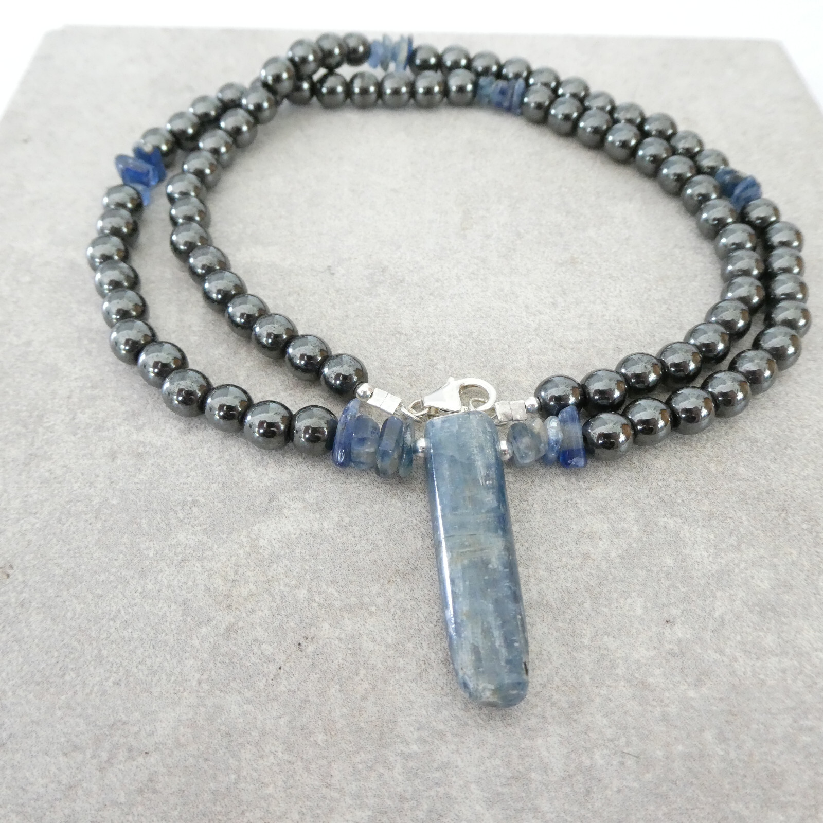 Natural Kyanite Hematite Gemstones Necklace Men Women Genuine Crystal Gift Video