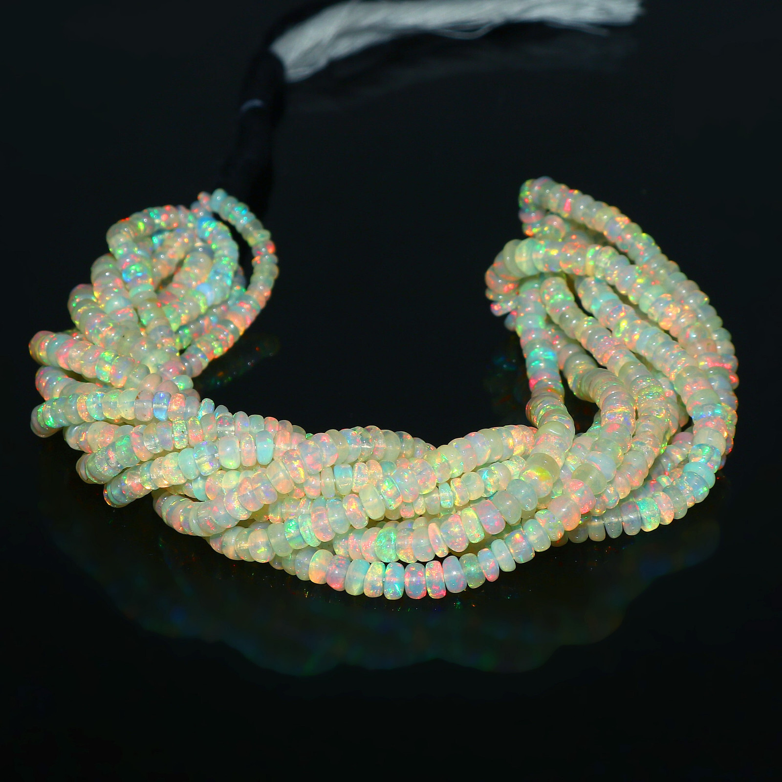Natural Ethiopian Fire Opal Rondelle Beaded Gemstone 3 Strand Necklace 16 Inches