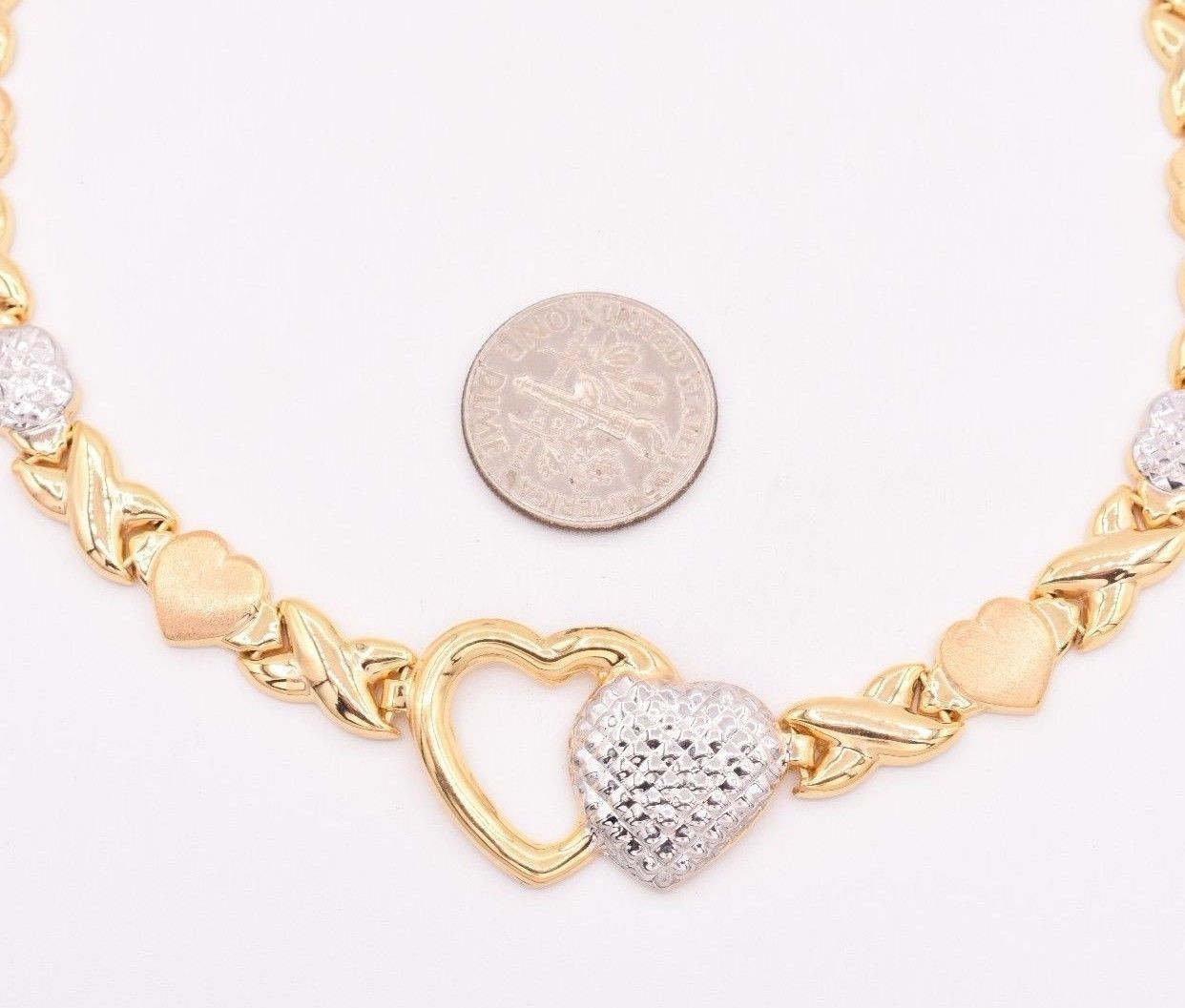 Hearts & Kisses Diamond-Cut Chain Necklace 14K Yellow White Gold-Plated Silver