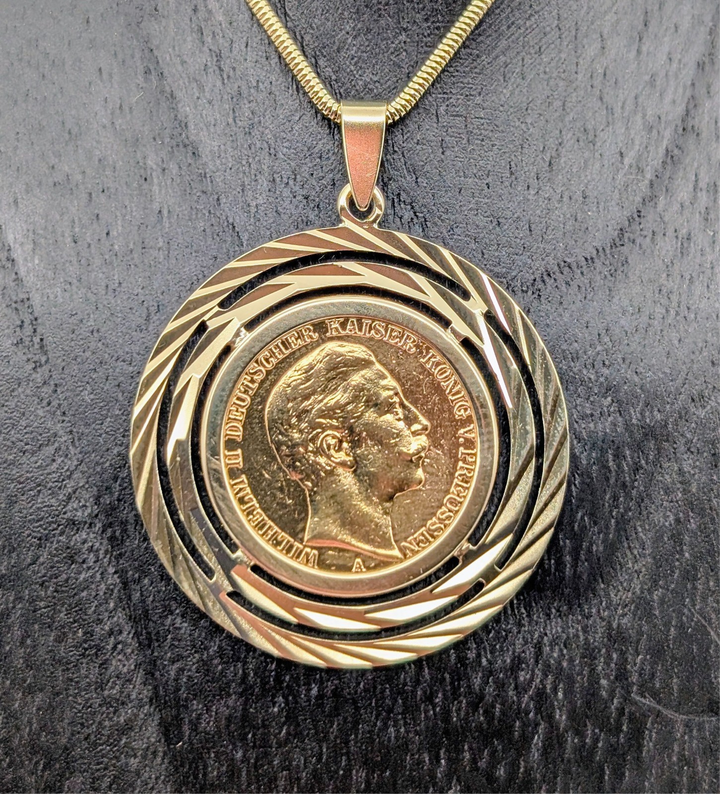 20 DM Mark Wilhelm II Gold Coin Pendant 21K Yellow Gold 13.00g #3178