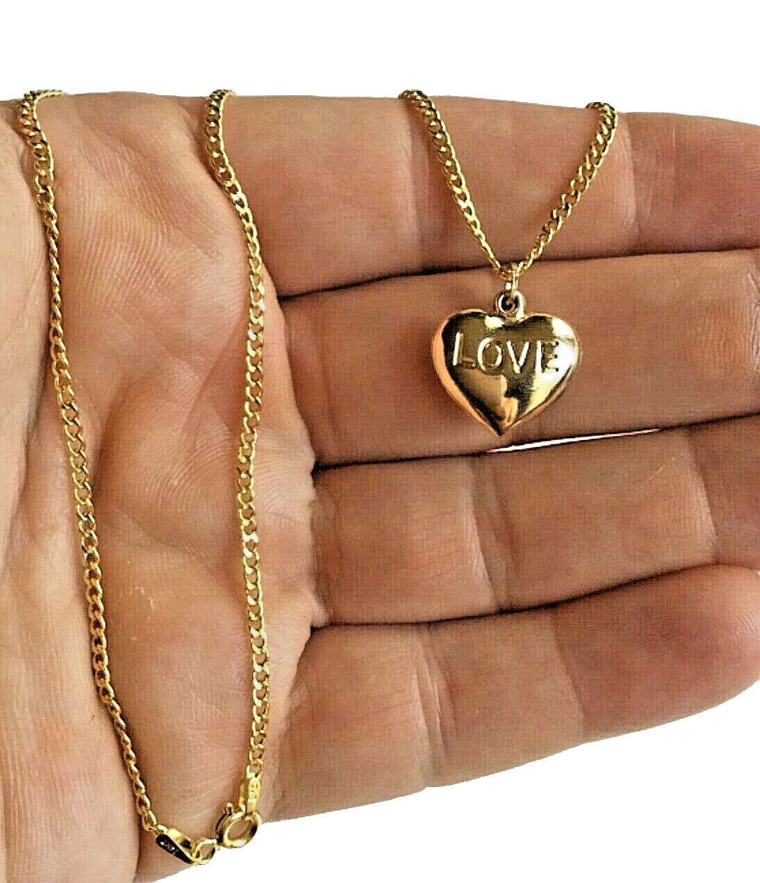 14K REAL GOLD HEART LOVE NECKLACE 18″/ 14K ORO CADENA CORAZON AMOR 18″ – N41