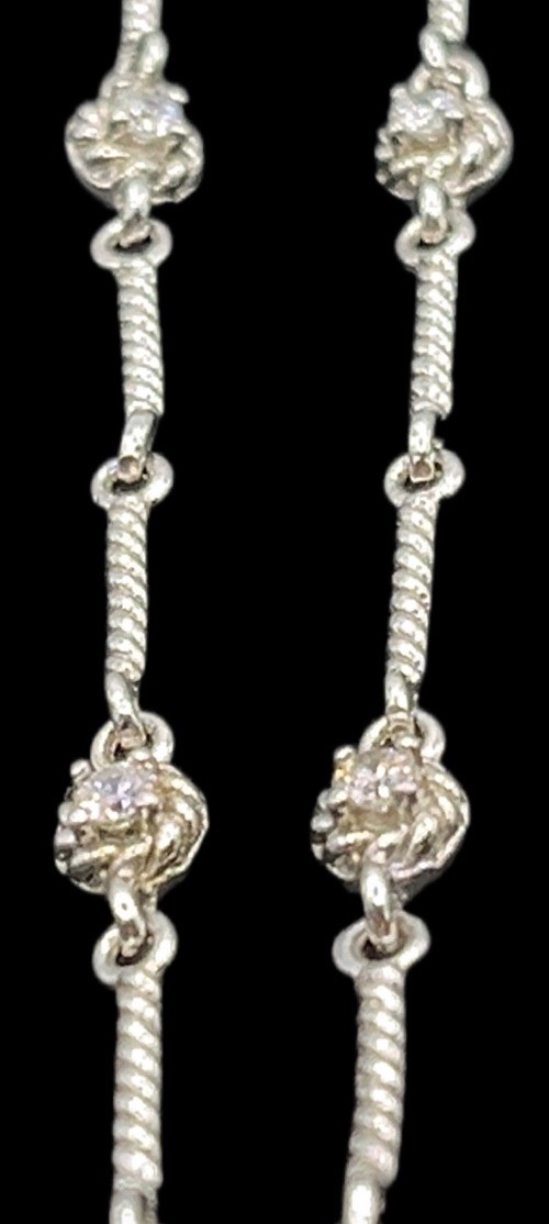 ADI Sterling Silver CZ Dog Tag Pendant with Twisted Bar Link Station 18” L Chain