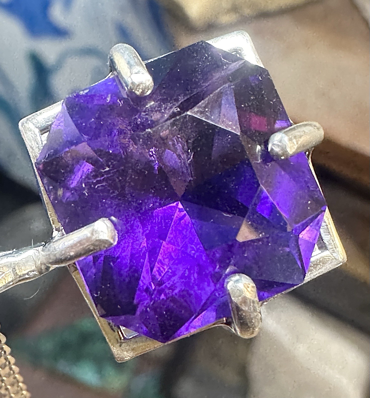 Natural Fancy Cut Zambian Amethyst 14.30 Ct 925 Sterling Silver Necklace 20 In