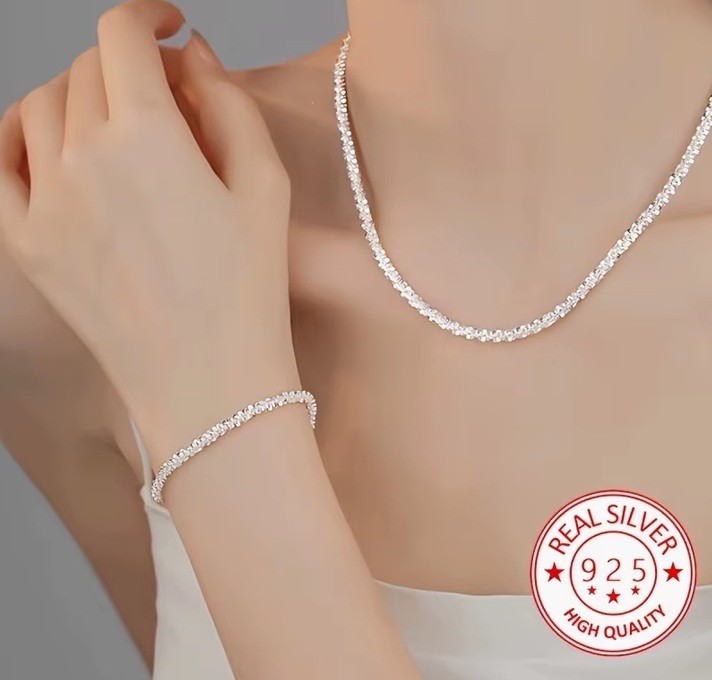 925 Sterling Silver Necklace & Bracelet Set 45cm 20cm Minimalist Gift New