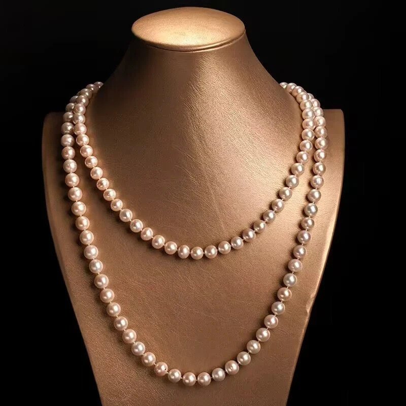 classic 8-9mm south sea white pearl necklace 48 inch 925s