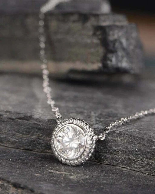 Women Solitaire Pendant Necklace 14K White Gold Plated 1.50Ct Lab Grown Diamond
