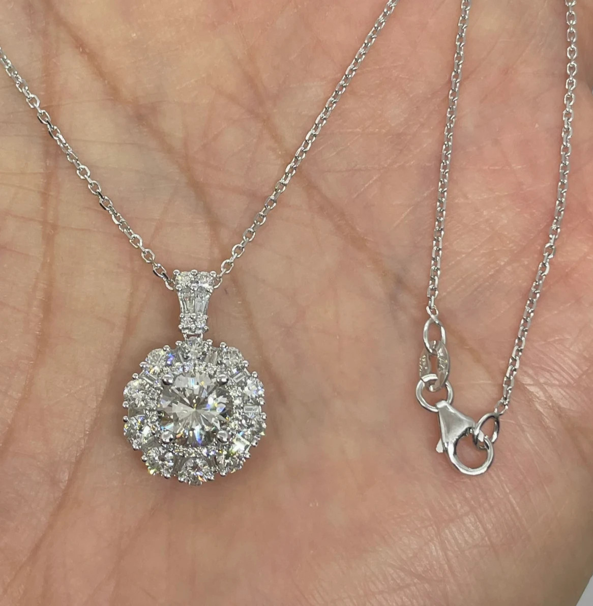 3Ct Round Cut Lab Created Diamond Halo Necklace Pendant 14K White Gold Plated