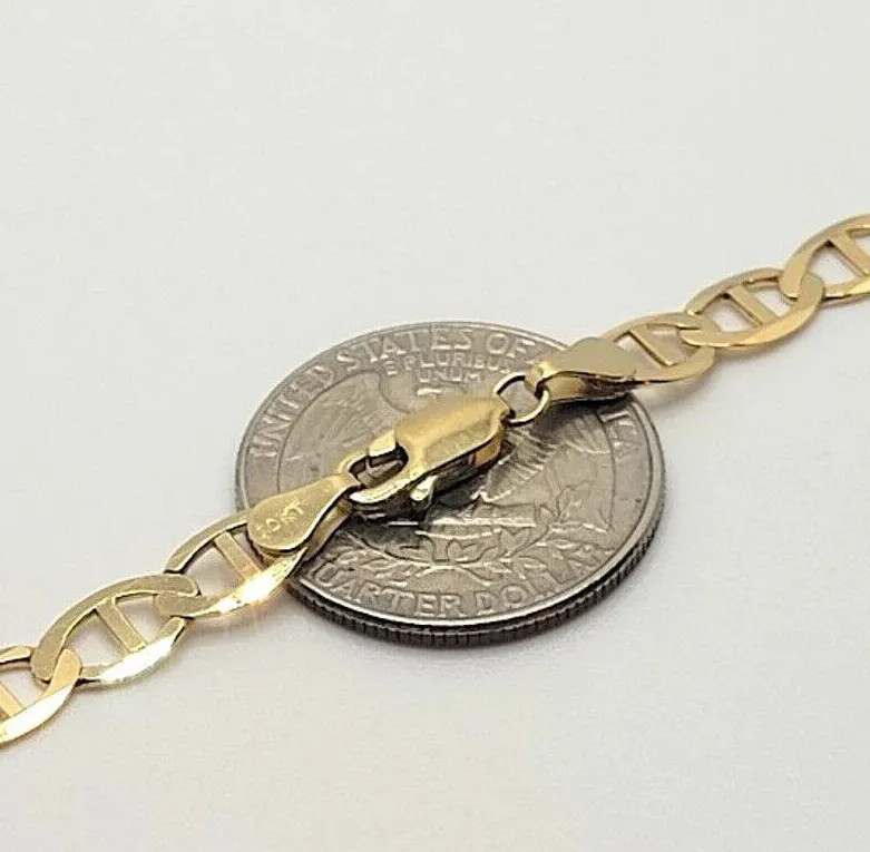 10K Solid Yellow Gold Mariner Link Chain Bracelet Necklace 3.2mm~6mm Size 7″~26″