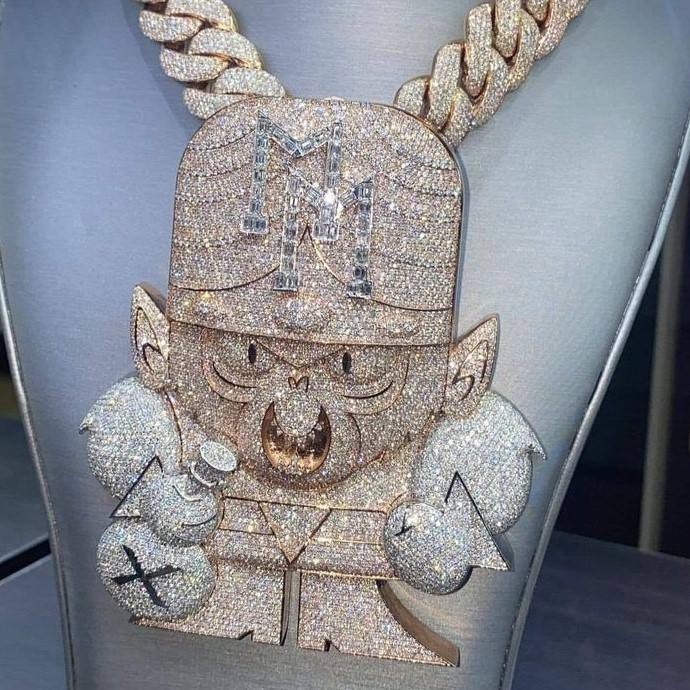 7Ct Round Cut Moissanite Custom Cartoon Angry Monkey Pendant 925 Sterling Silver