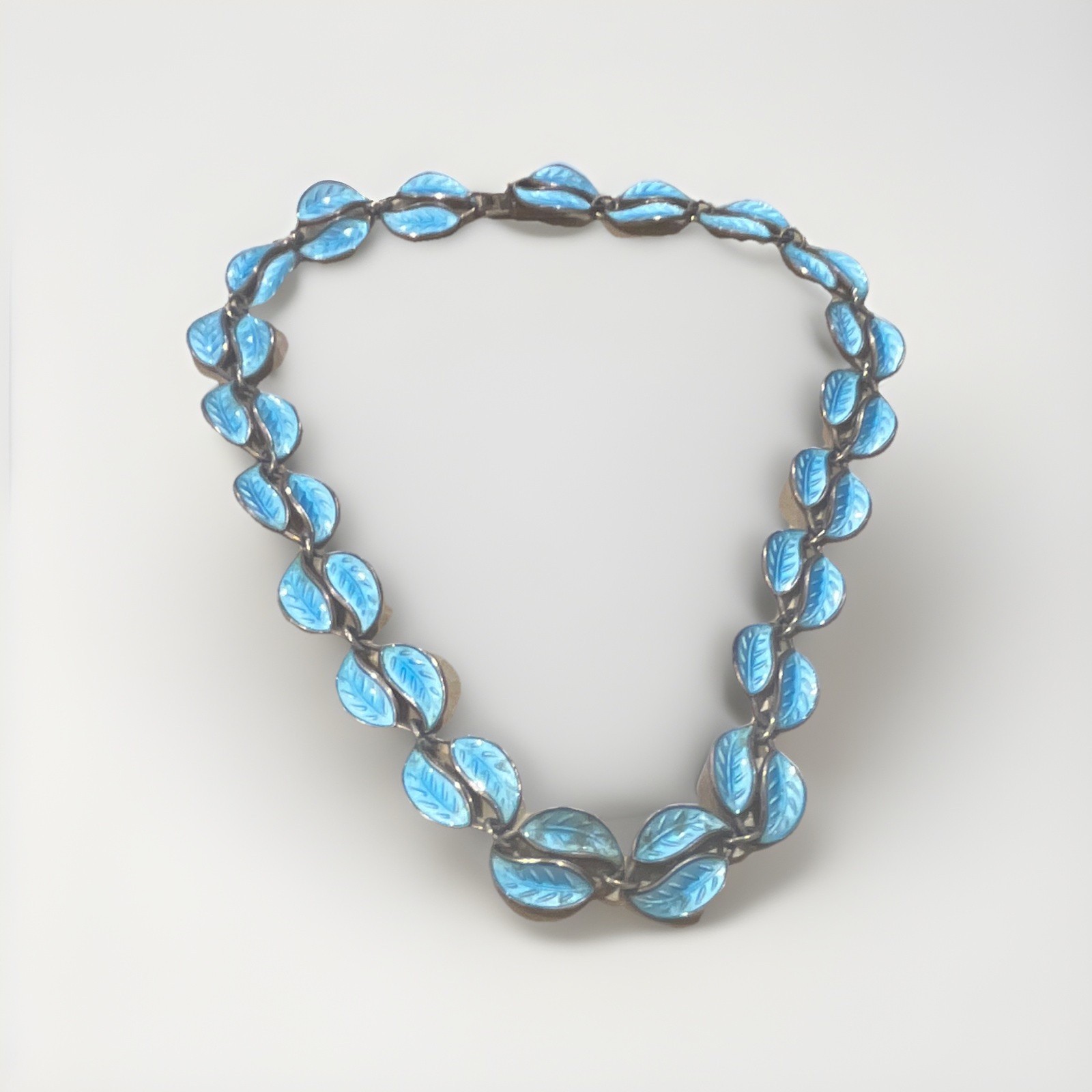 David-Andersen 925 Sterling Silver Blue Enamel Leaf Bar Link Toggle Choker