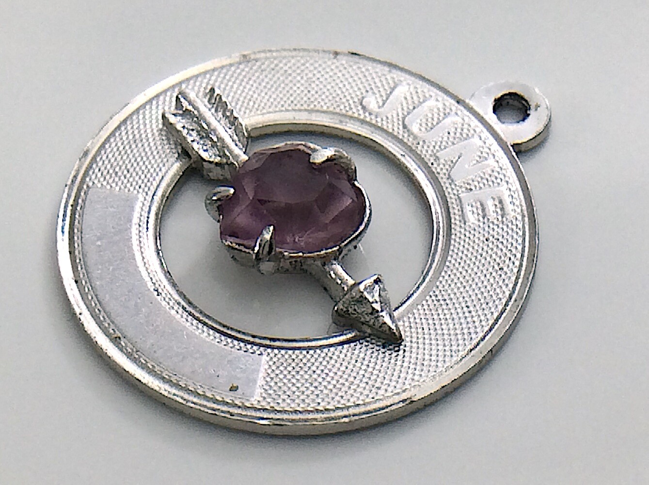 Birthday Month of June Pink Stone Arrow Silver Charm Pendant 1.7g 0.75in I957