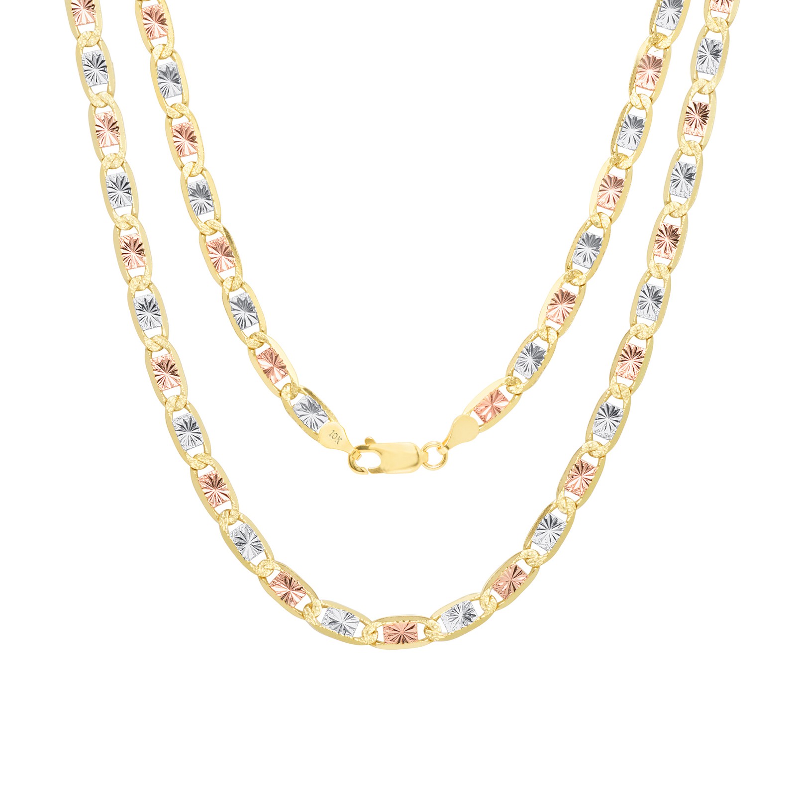 10K Solid Tri Yellow Rose White Gold 5mm Valentino Chain Womens Necklace 20″