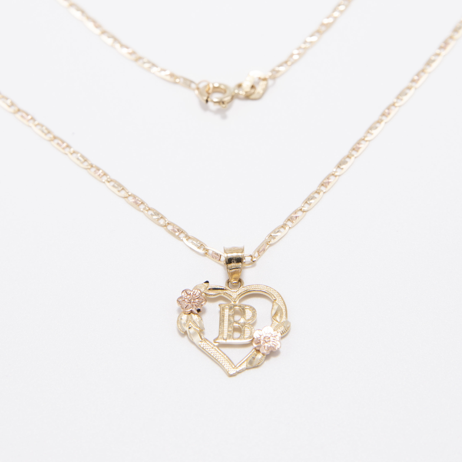 Cutout Heart Flower Initial Letter Pendant Necklace Real 10K Yellow Rose Gold