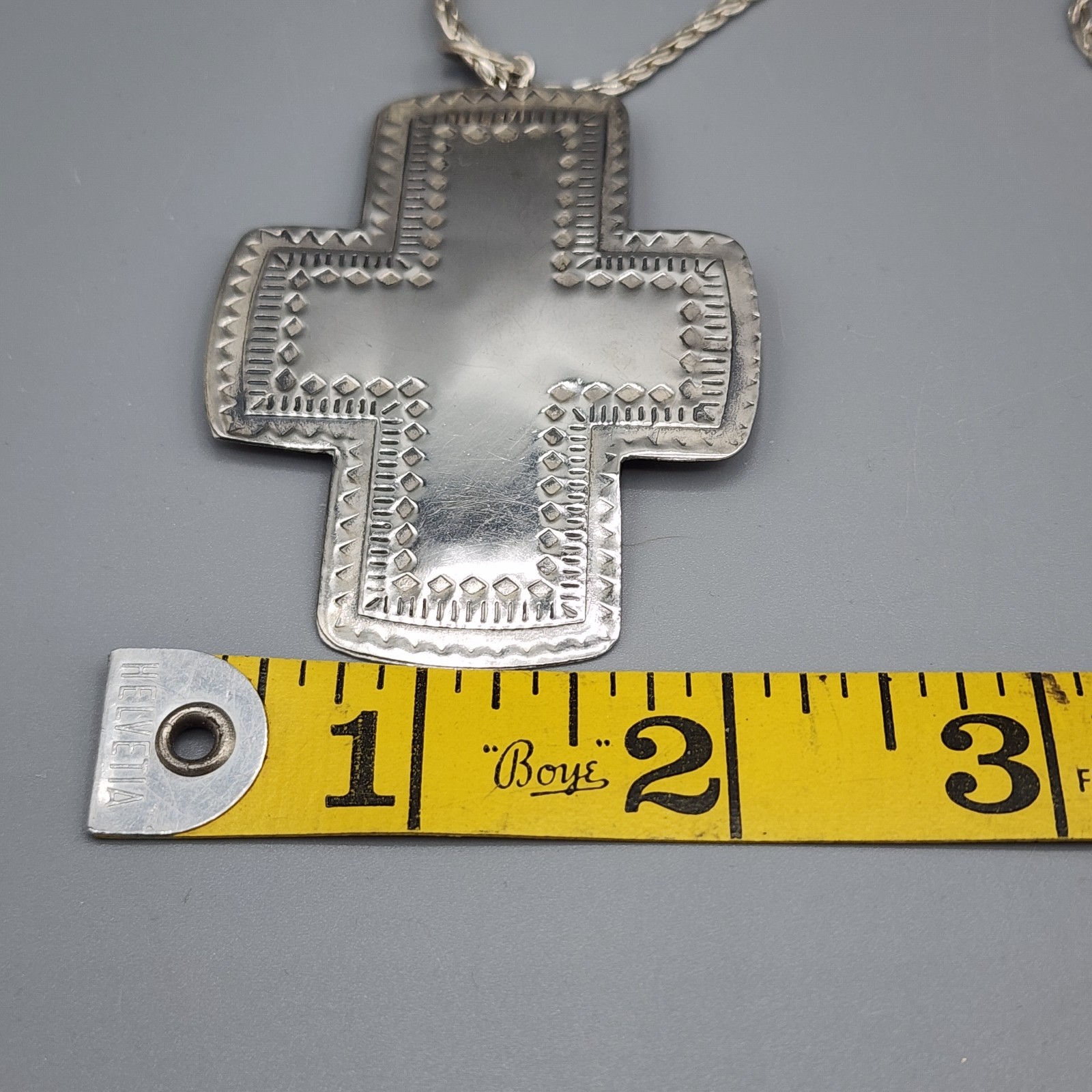 Sterling Silver Large Cross Pendant Necklace PAJ Thailand 925 Southwest Style