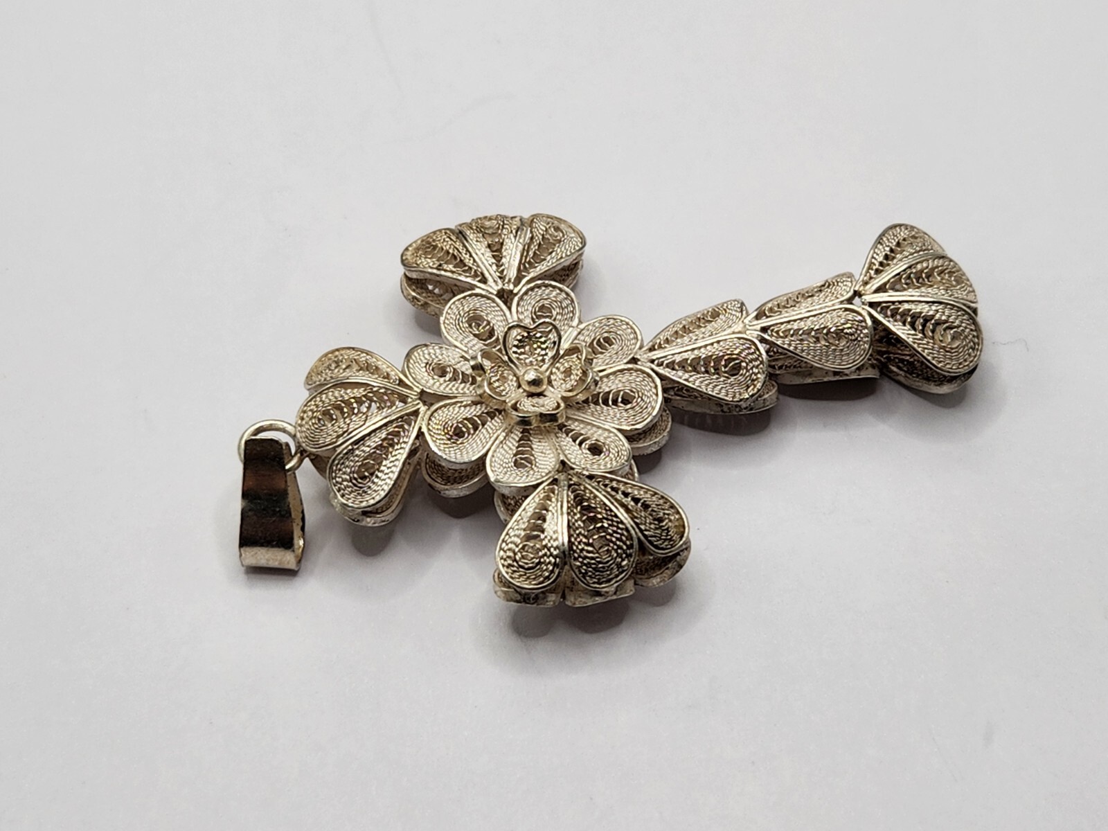 2.25″ Sterling Silver Spanish Lace Style 2 Layer Cross Flower Center