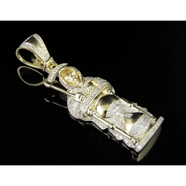 2Ct Round Real Moissanite Pendant Grim Reaper Hourglass 14K Yellow Gold Plated