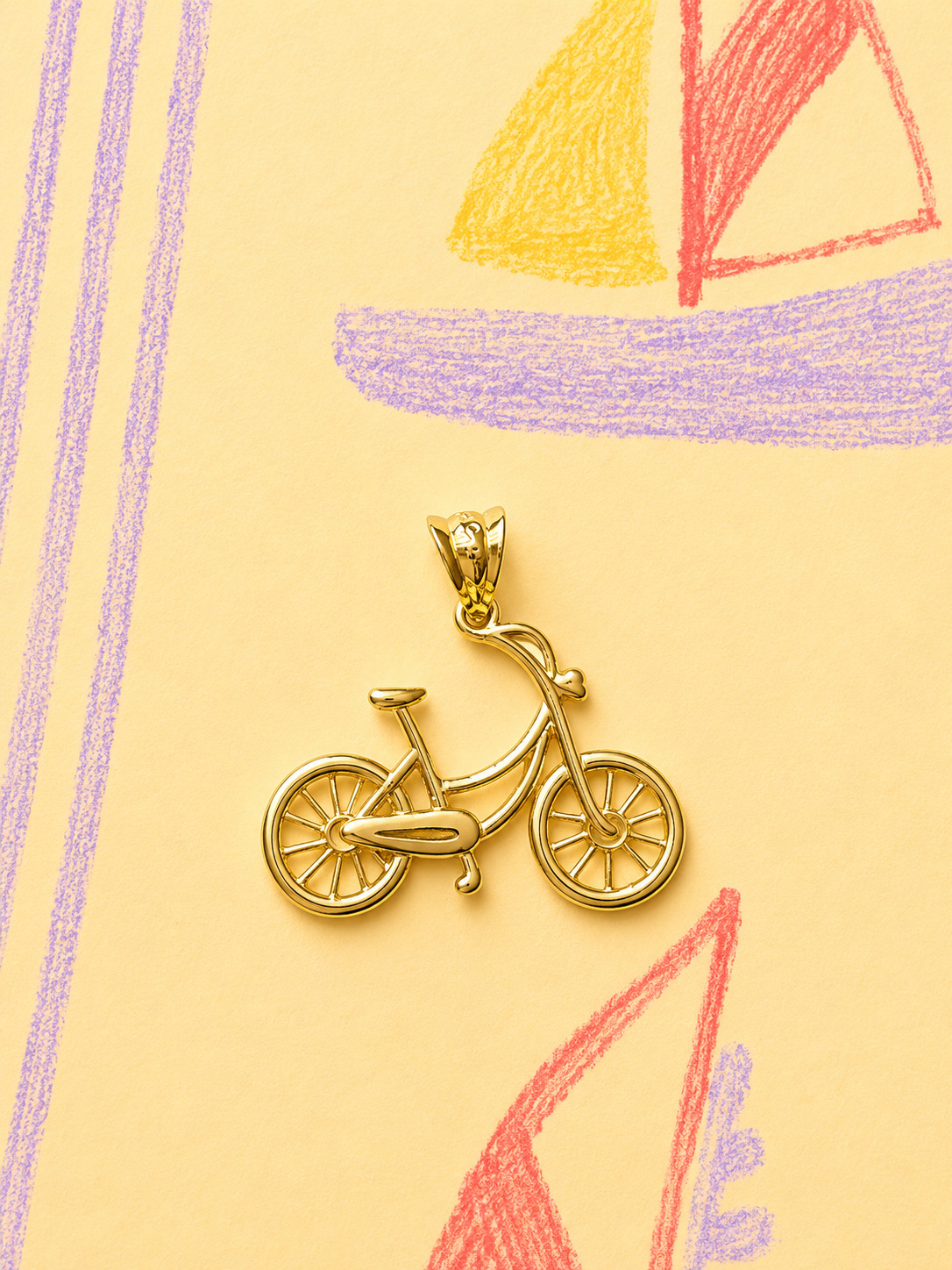 Real 14K Yellow Gold Bicycle Pendant Bike Charm Cyclist Sports Women Men Gift