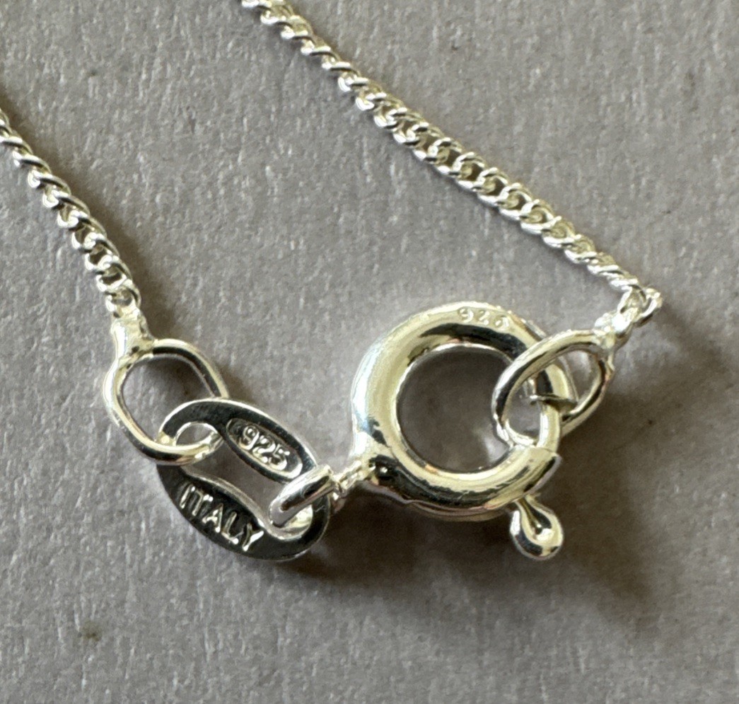 Sterling Silver 925 21mm Freshwater Pearl Pendant Italy 18” Curb Chain Necklace