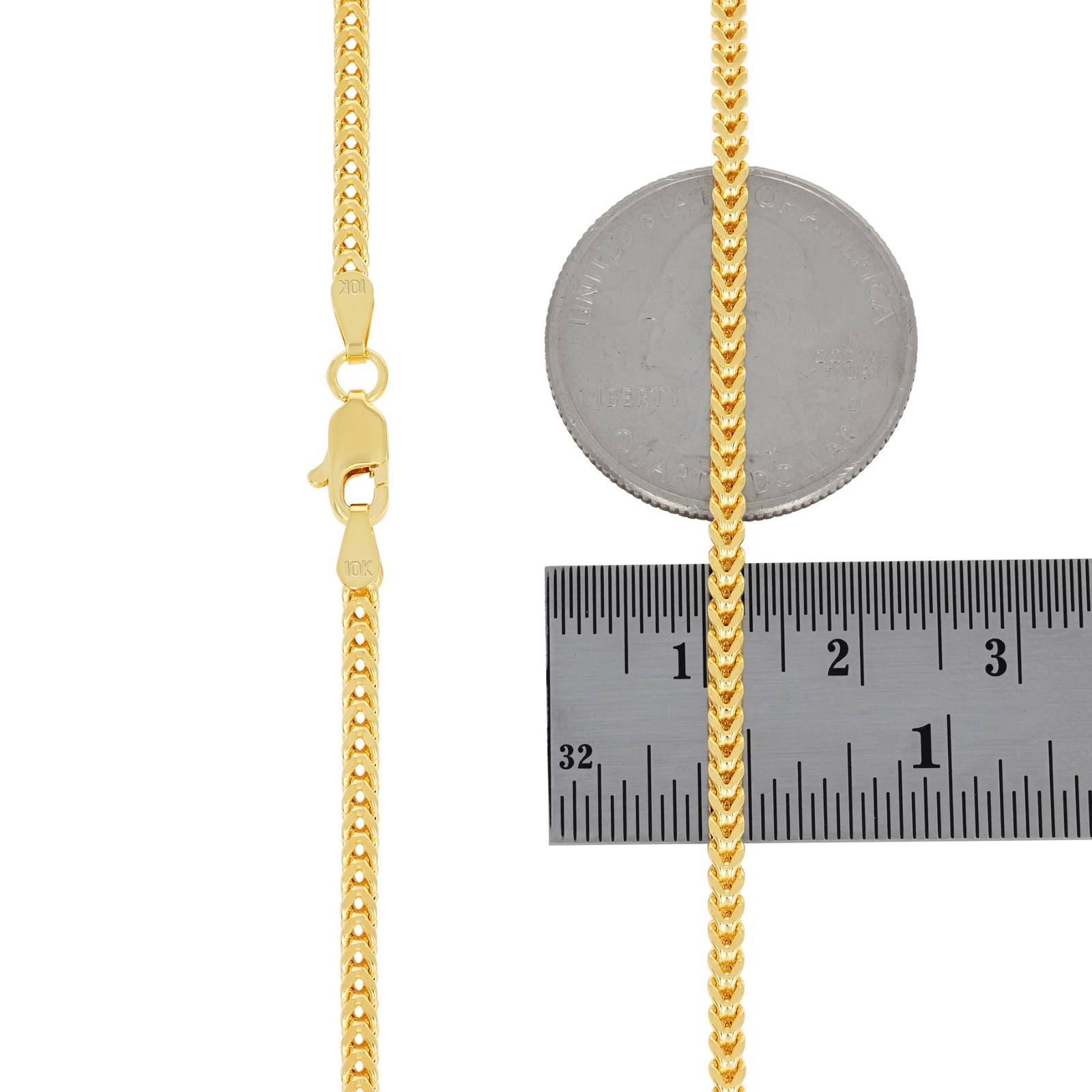 10K Yellow Gold 2.5mm Franco Box Wheat Foxtail Chain Necklace Mens Women 16″-30″
