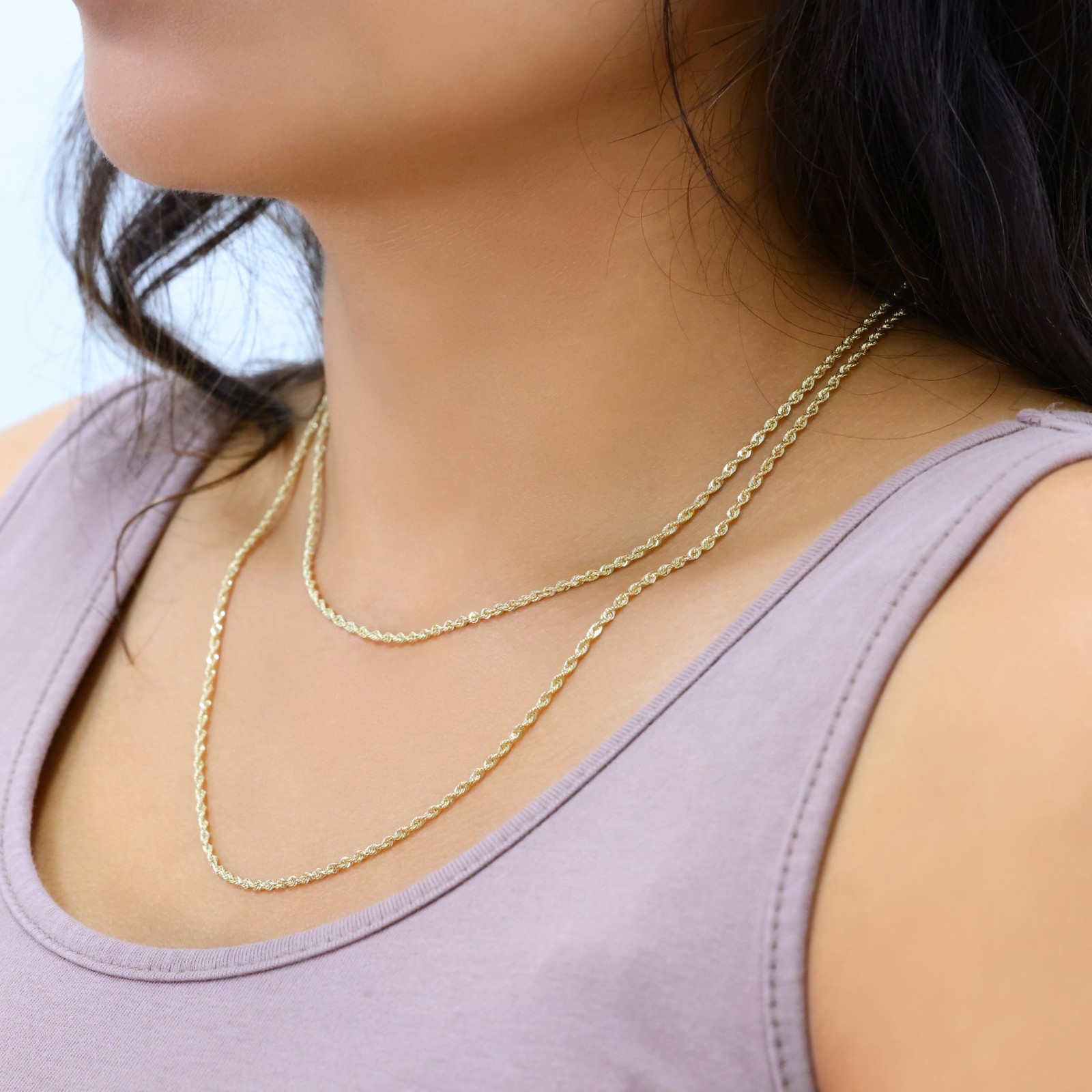 10K Yellow Gold 2mm Rope Chain Laser Diamond Cut Necklace Mens Womens 16″- 30″