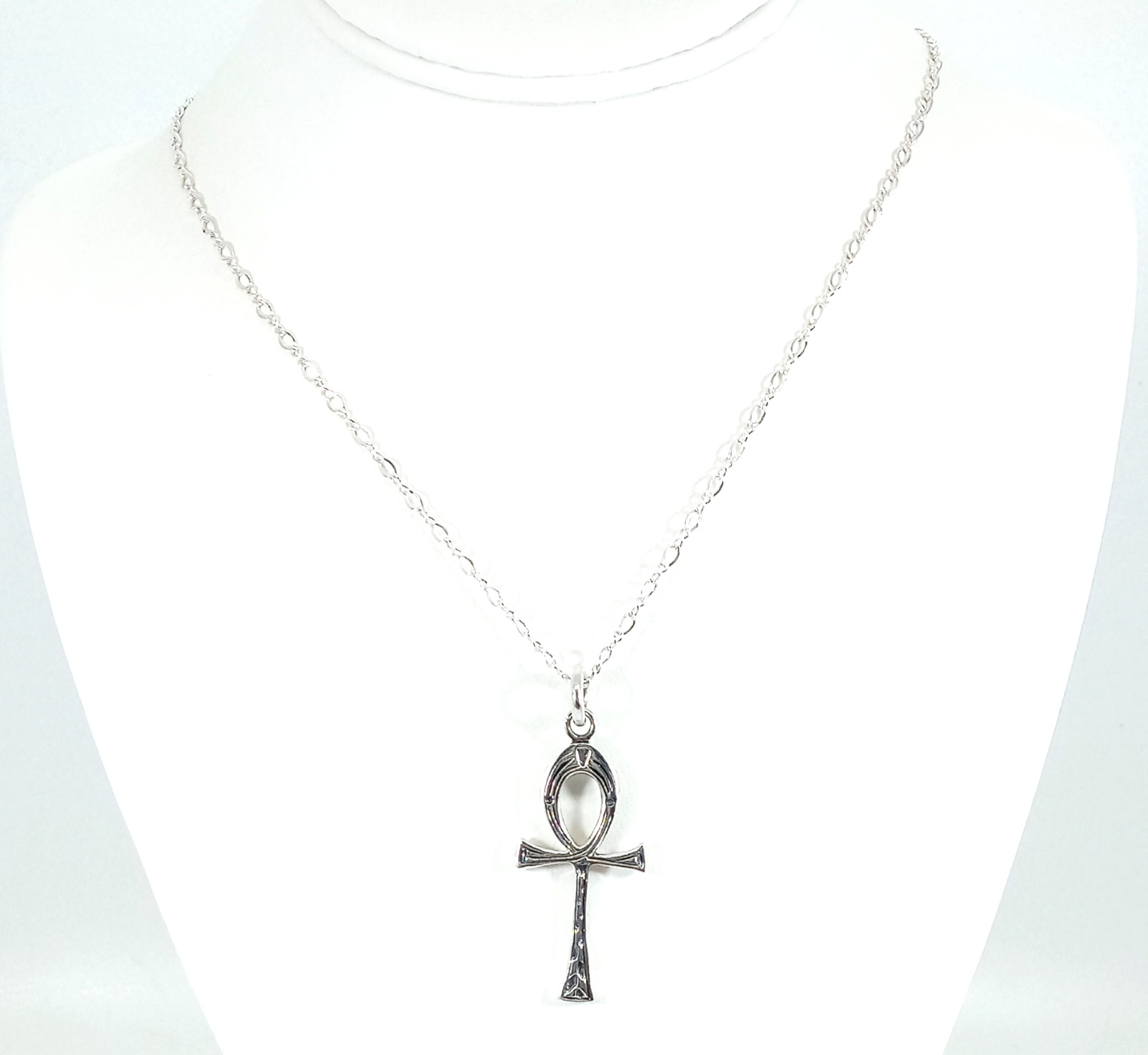 Vintage 925 Sterling Silver Detailed Sturdy Egyptian Ankh Necklace Unisex