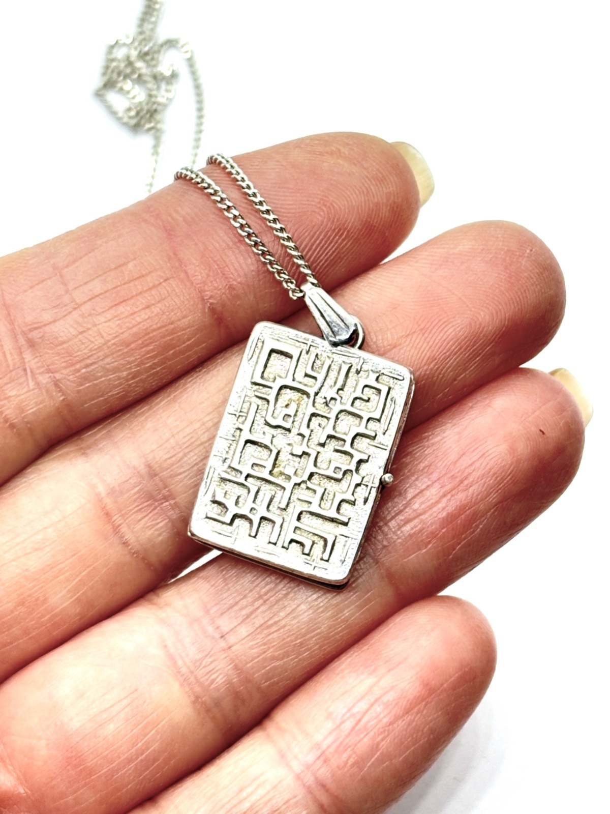 Vintage Textured Sterling Silver Modernist Locket Pendant Necklace 11.1 grams